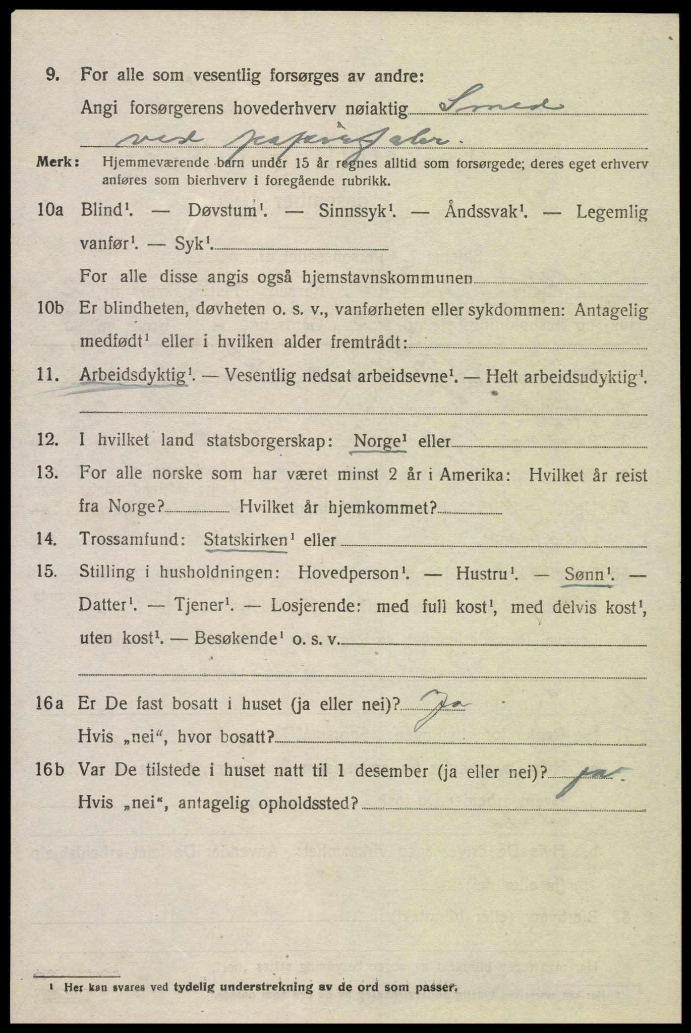 SAK, 1920 census for Vennesla, 1920, p. 1921