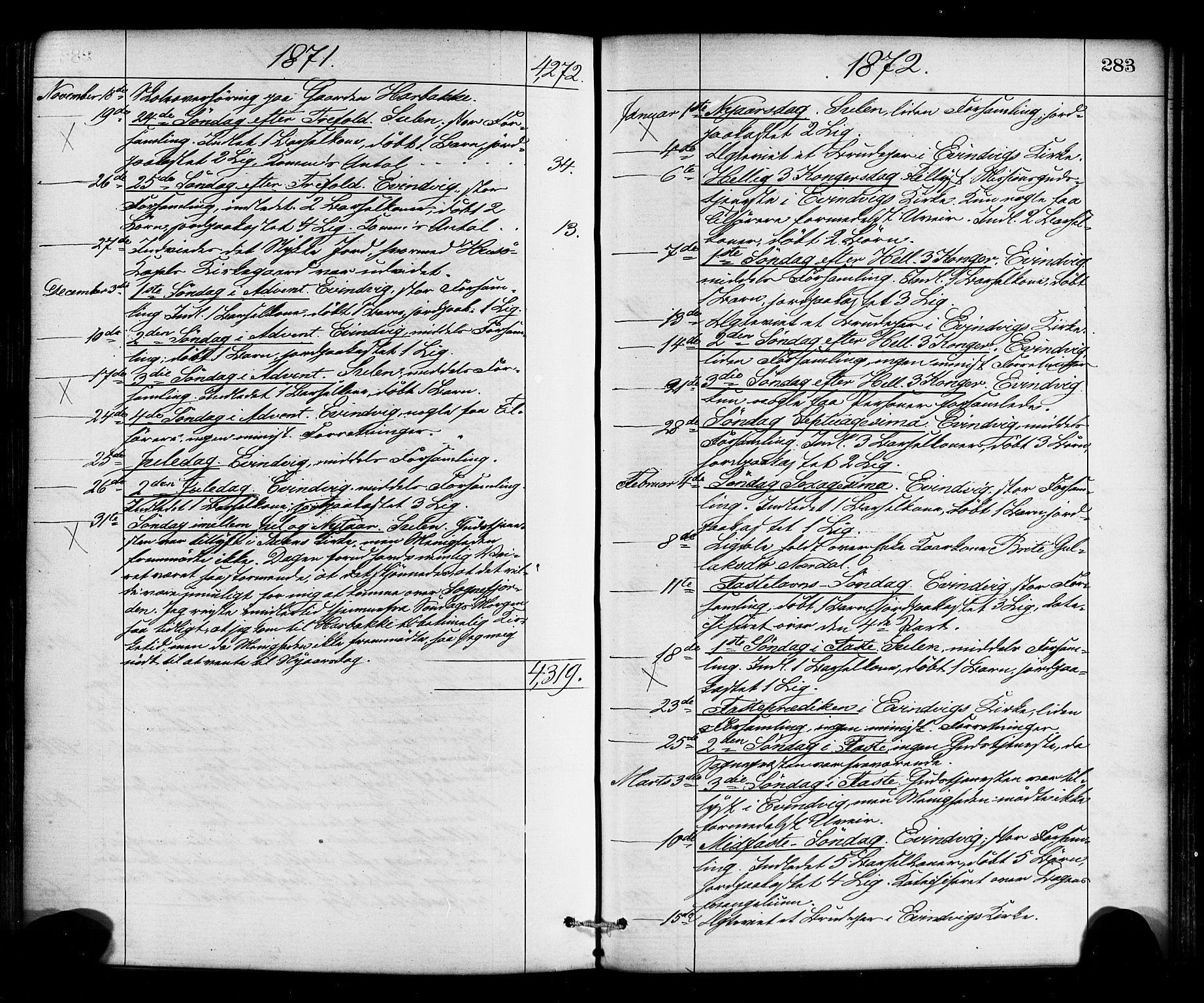 Gulen sokneprestembete, AV/SAB-A-80201/H/Haa/Haaa/L0023: Parish register (official) no. A 23, 1870-1880, p. 283