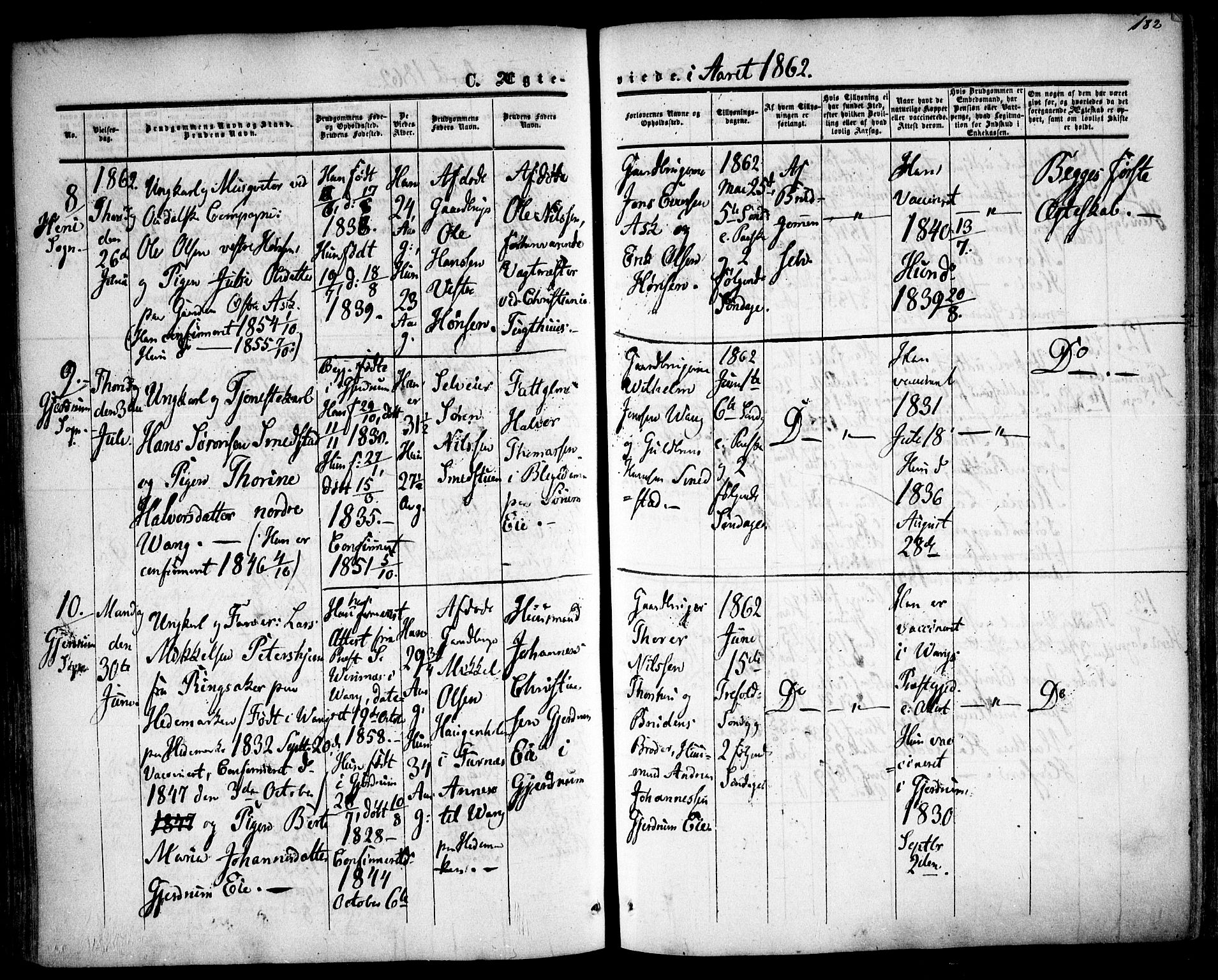 Gjerdrum prestekontor Kirkebøker, SAO/A-10412b/F/Fa/L0007: Parish register (official) no. I 7, 1857-1866, p. 182