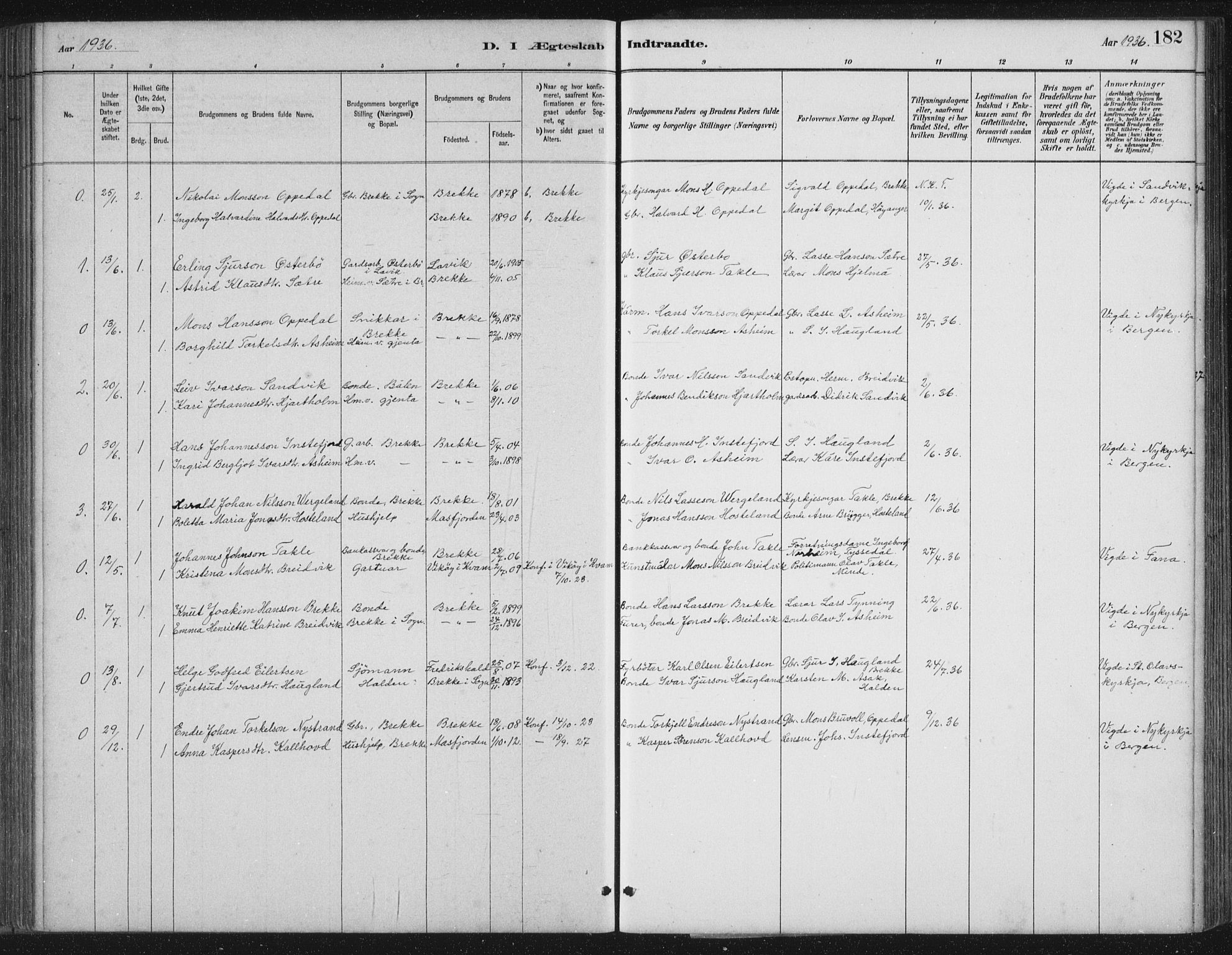 Gulen sokneprestembete, SAB/A-80201/H/Hab/Habc/L0002: Parish register (copy) no. C 2, 1880-1938, p. 182