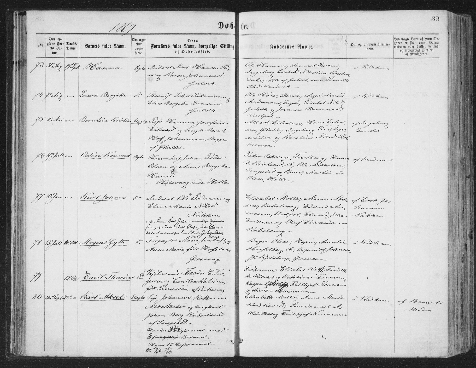 Ministerialprotokoller, klokkerbøker og fødselsregistre - Nordland, AV/SAT-A-1459/874/L1057: Parish register (official) no. 874A01, 1866-1877, p. 39