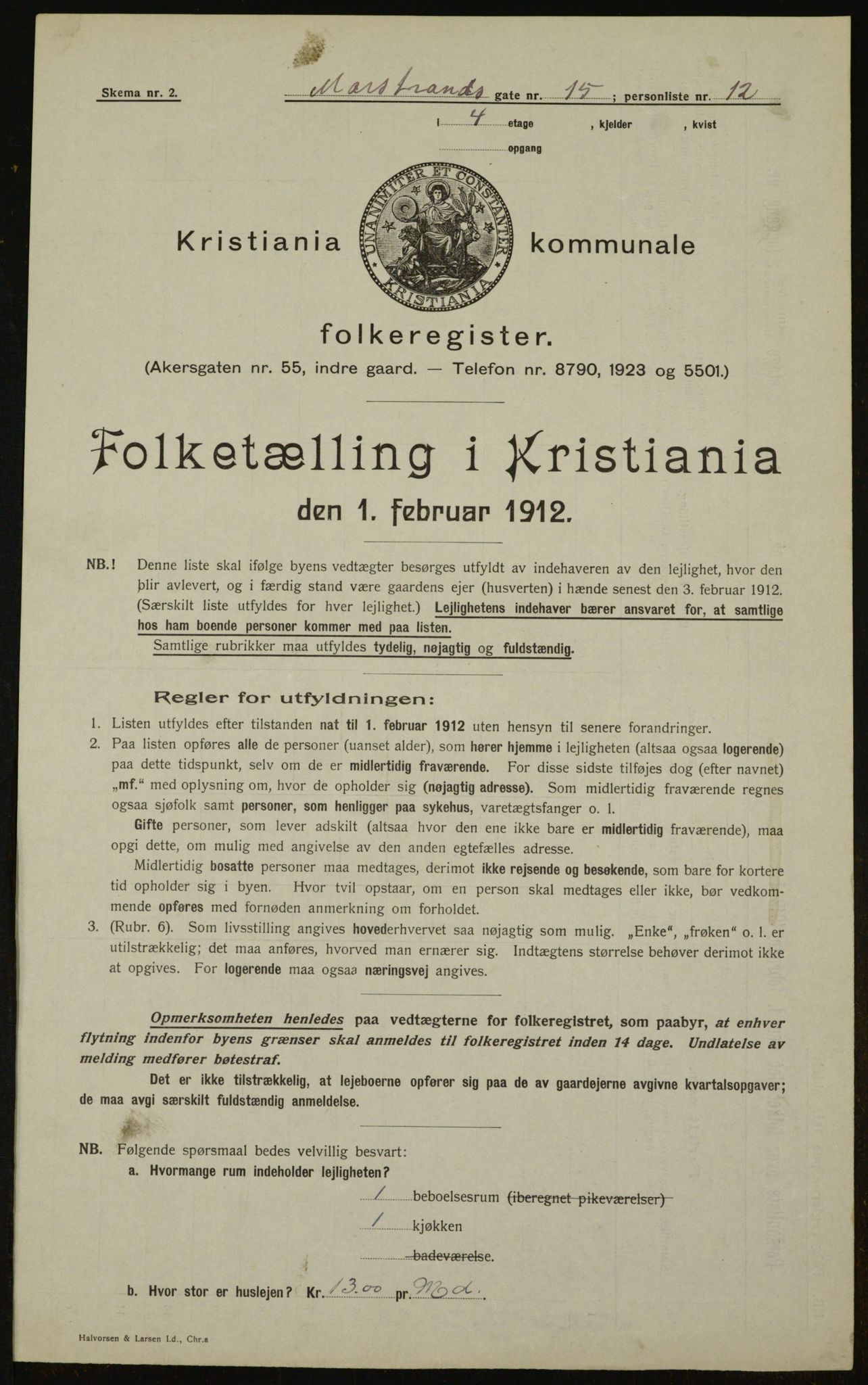 OBA, Municipal Census 1912 for Kristiania, 1912, p. 65167