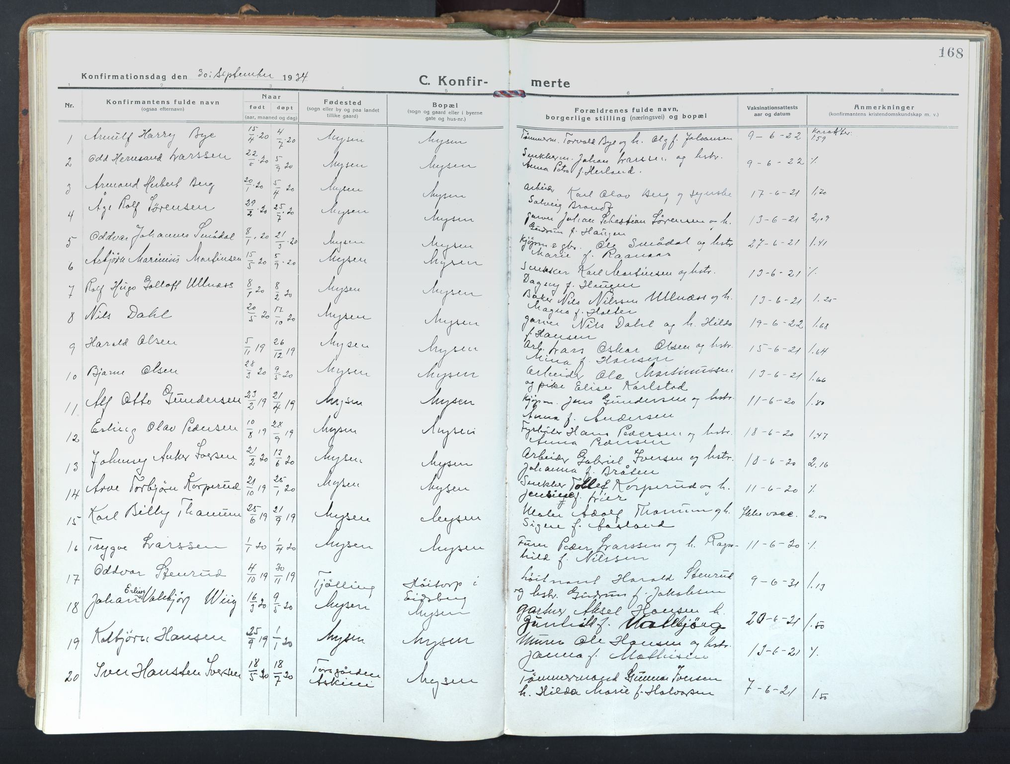 Eidsberg prestekontor Kirkebøker, SAO/A-10905/F/Fd/L0001: Parish register (official) no. IV 1, 1921-1948, p. 168