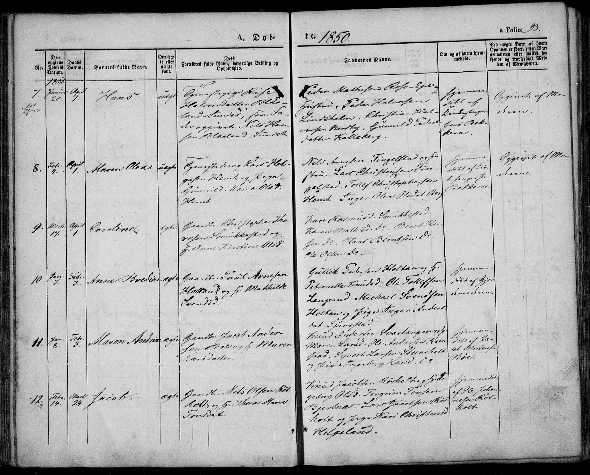 Lardal kirkebøker, AV/SAKO-A-350/F/Fa/L0006: Parish register (official) no. I 6, 1835-1860, p. 93