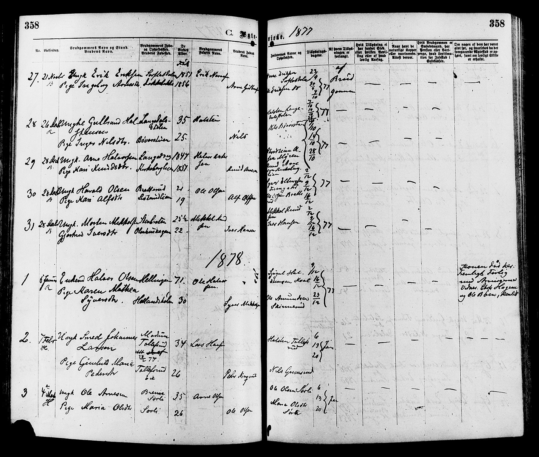 Sør-Aurdal prestekontor, AV/SAH-PREST-128/H/Ha/Haa/L0008: Parish register (official) no. 8, 1877-1885, p. 358