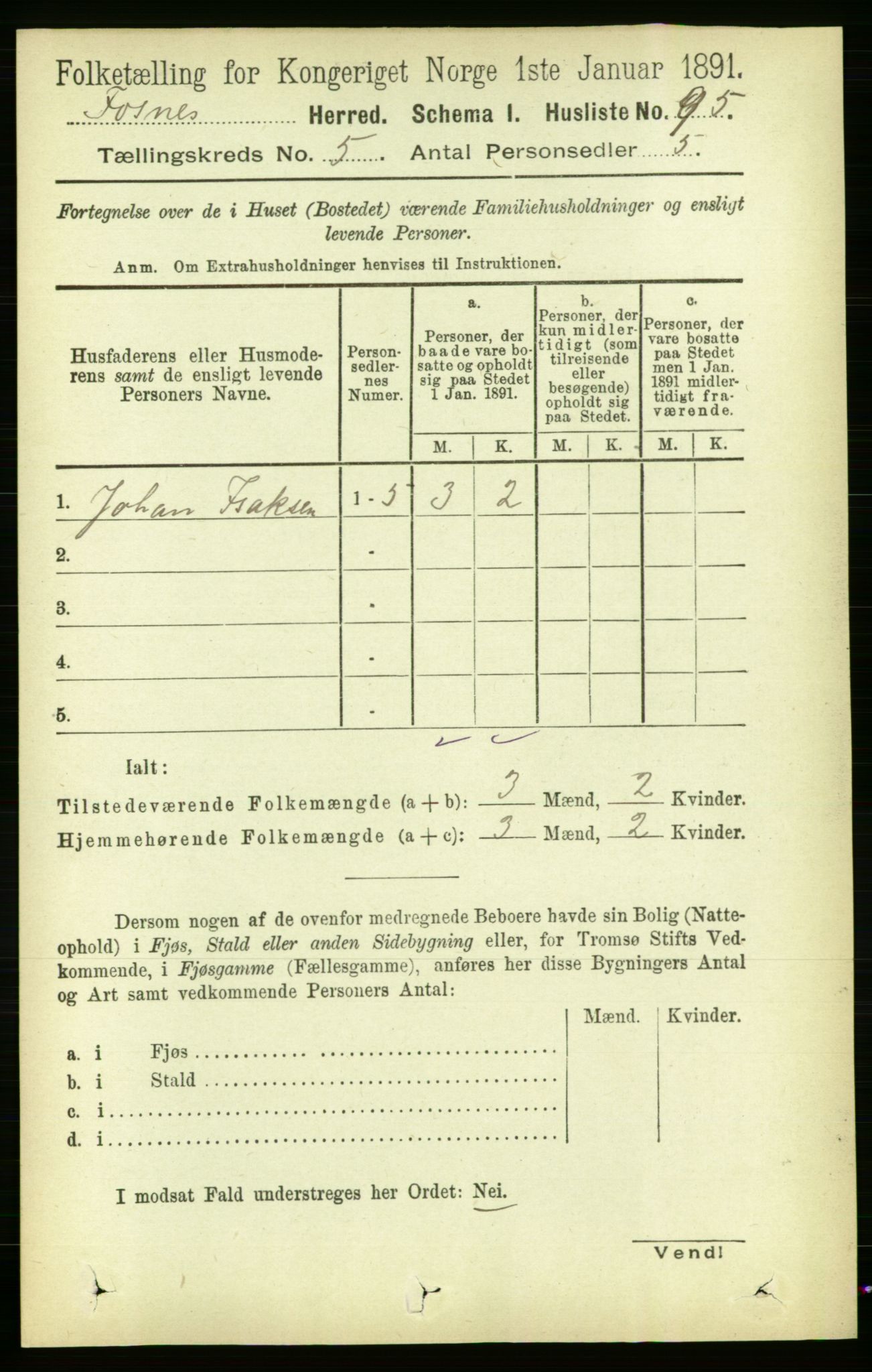 RA, 1891 census for 1748 Fosnes, 1891, p. 1987