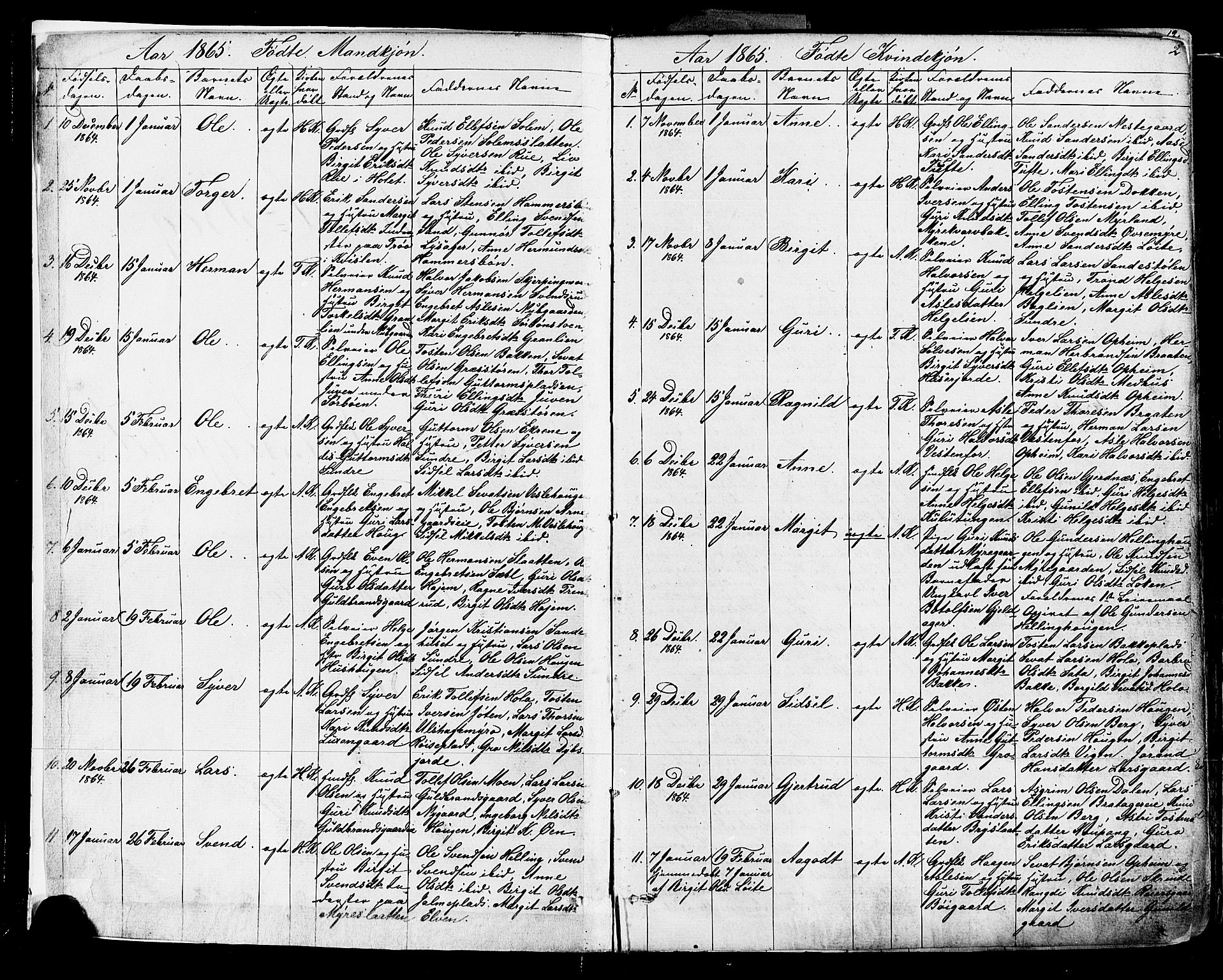 Ål kirkebøker, SAKO/A-249/F/Fa/L0007: Parish register (official) no. I 7, 1865-1881, p. 2