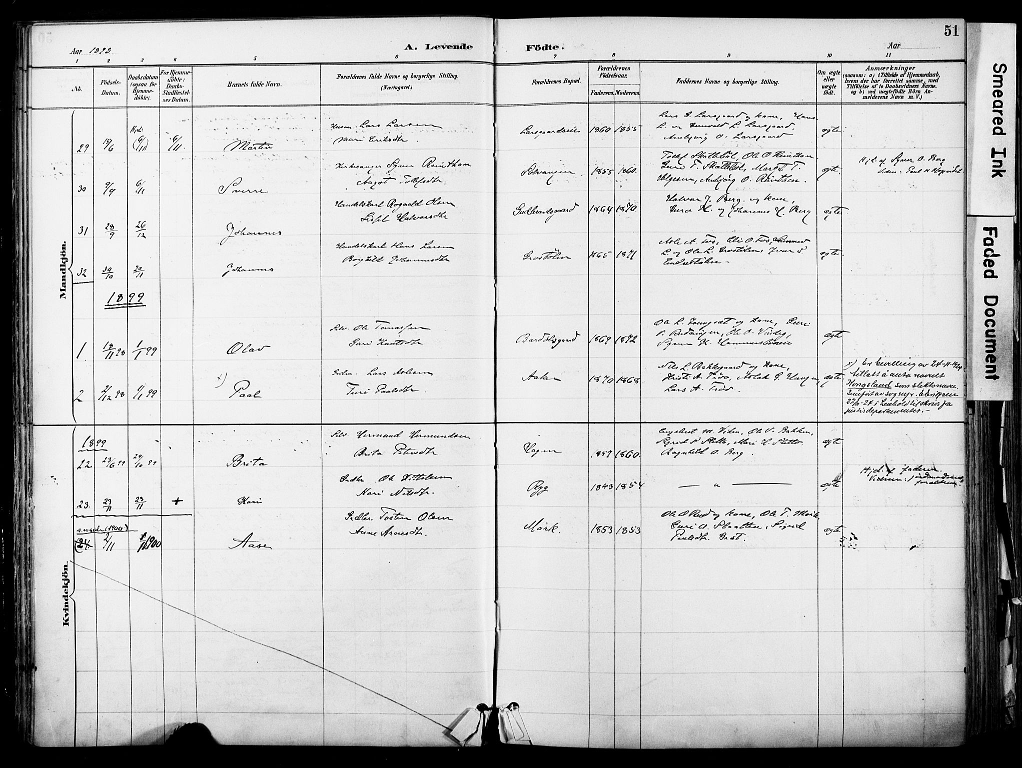 Hol kirkebøker, AV/SAKO-A-227/F/Fa/L0003: Parish register (official) no. I 3, 1887-1918, p. 51