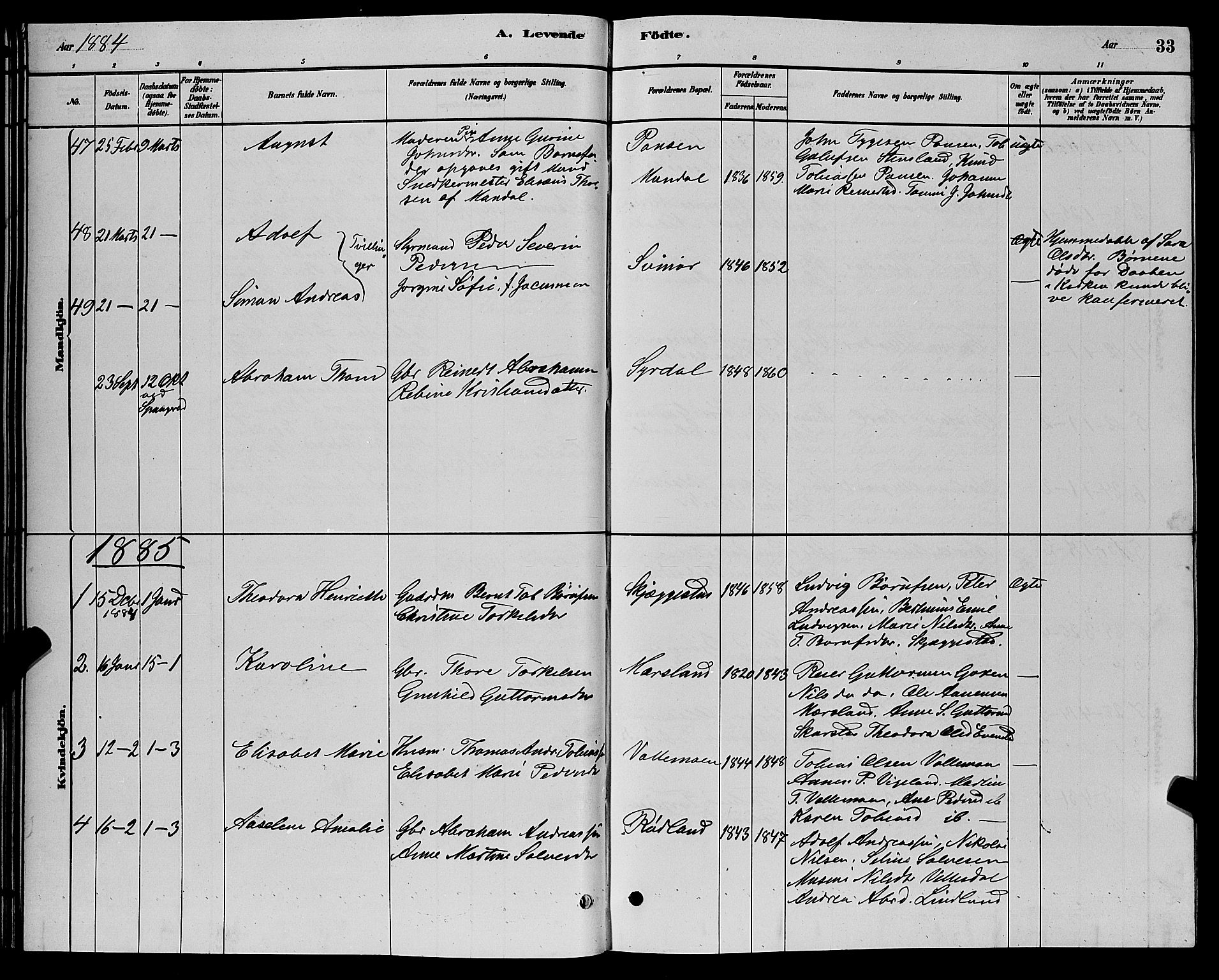 Sør-Audnedal sokneprestkontor, AV/SAK-1111-0039/F/Fb/Fbb/L0005: Parish register (copy) no. B 5, 1880-1892, p. 33