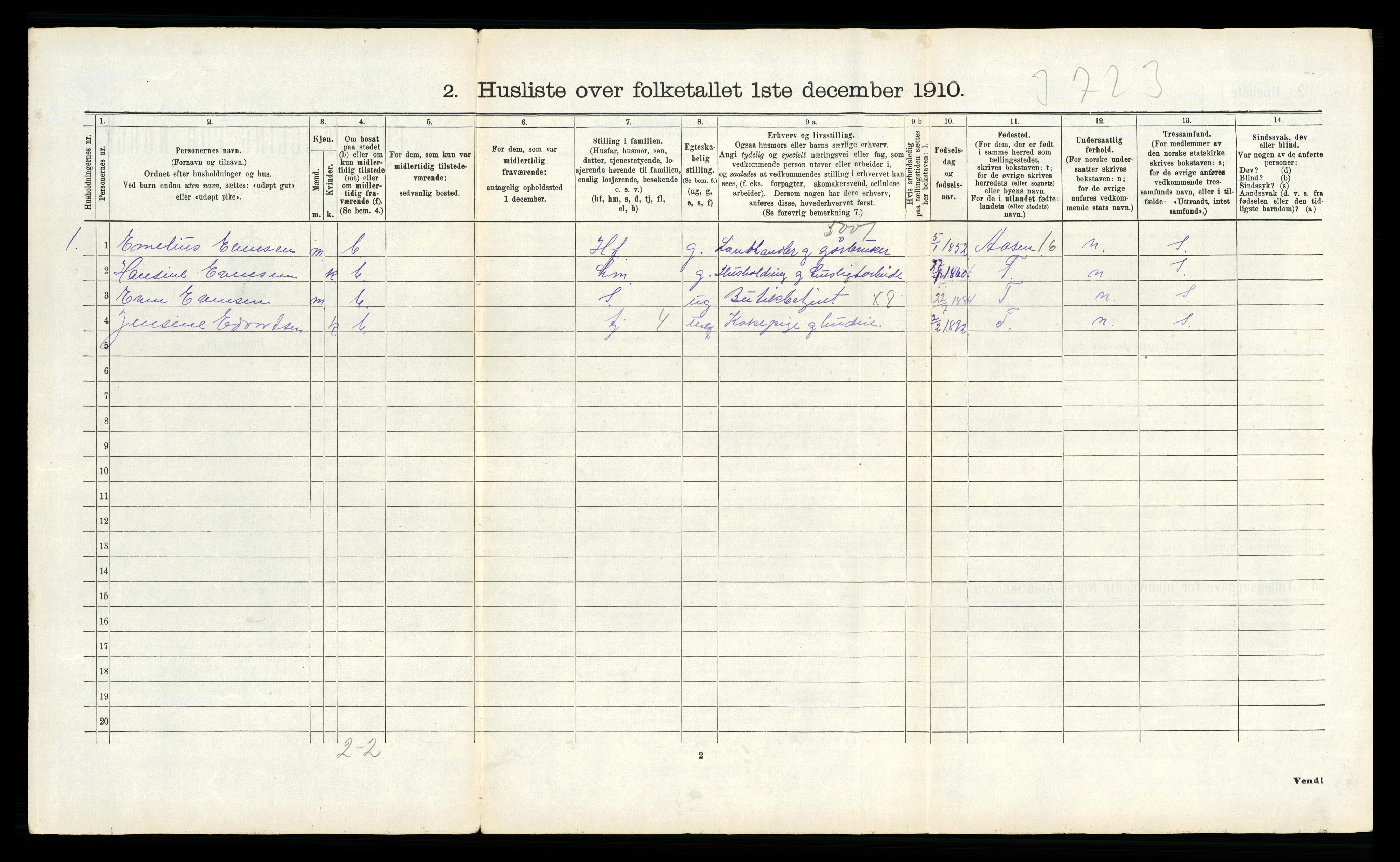 RA, 1910 census for Vega, 1910, p. 103