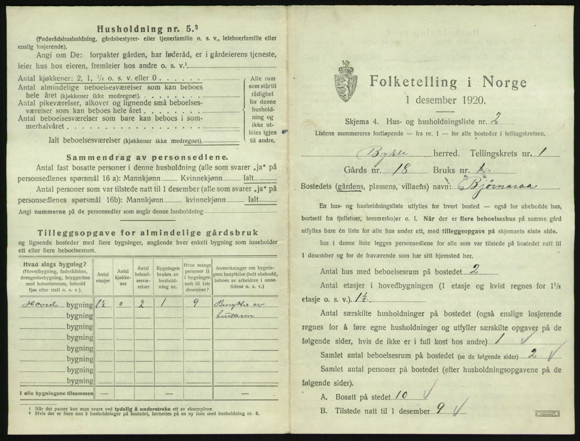 SAK, 1920 census for Bykle, 1920, p. 23