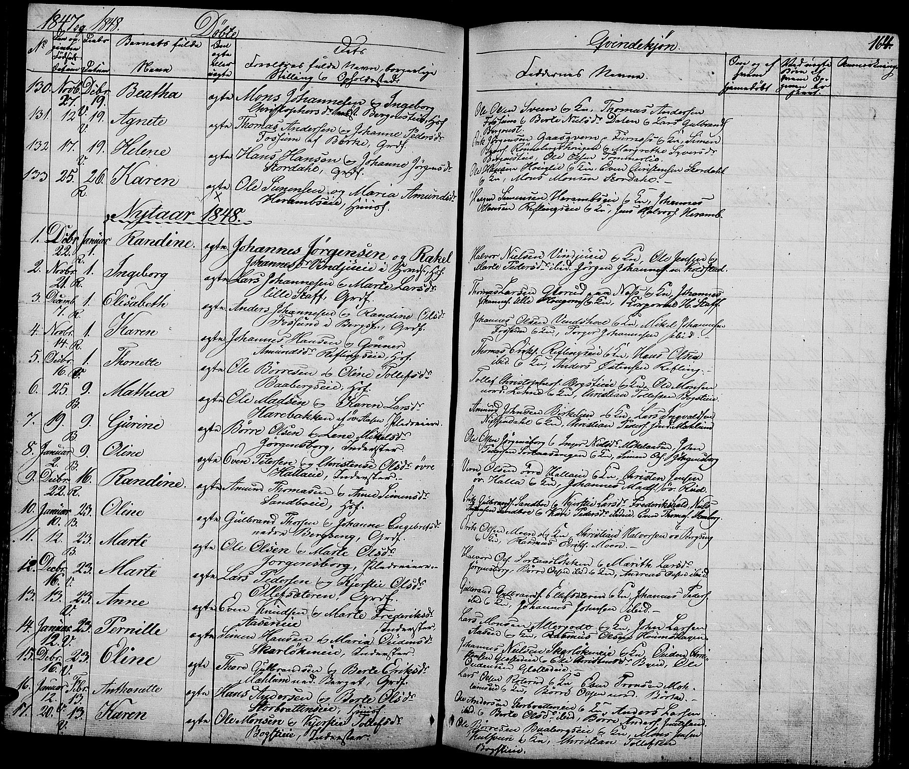 Ringsaker prestekontor, AV/SAH-PREST-014/L/La/L0005: Parish register (copy) no. 5, 1839-1850, p. 164