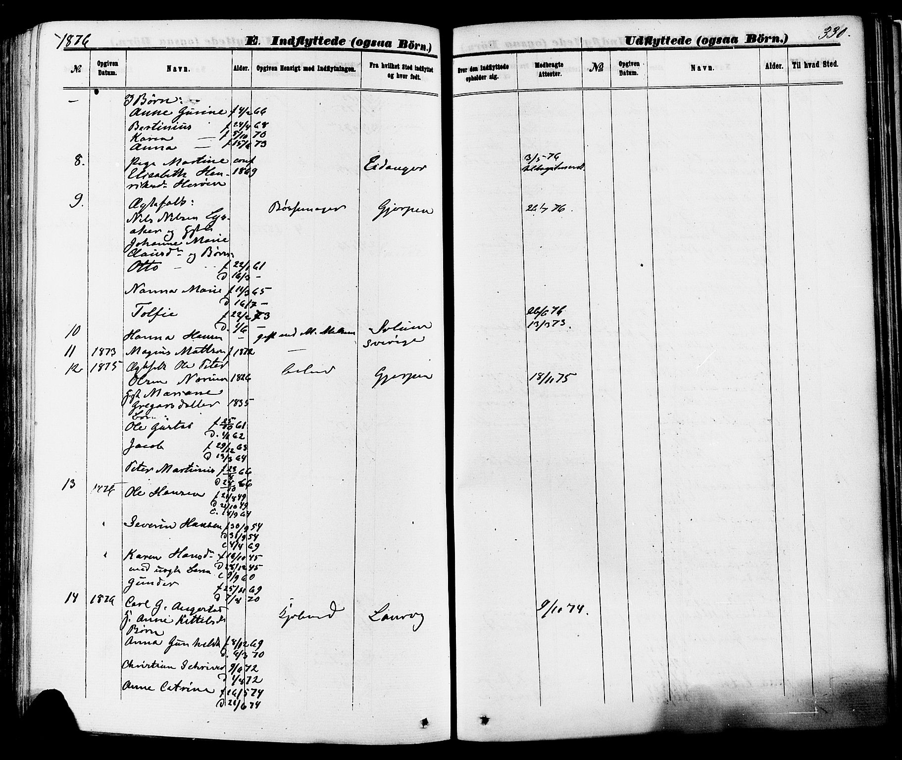 Skien kirkebøker, SAKO/A-302/F/Fa/L0008: Parish register (official) no. 8, 1866-1877, p. 330