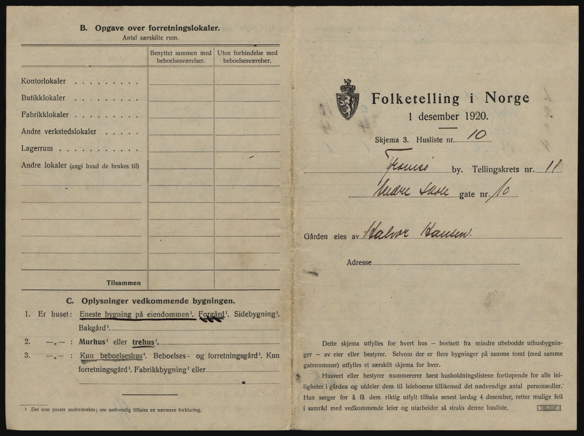 SATØ, 1920 census for Tromsø, 1920, p. 1843