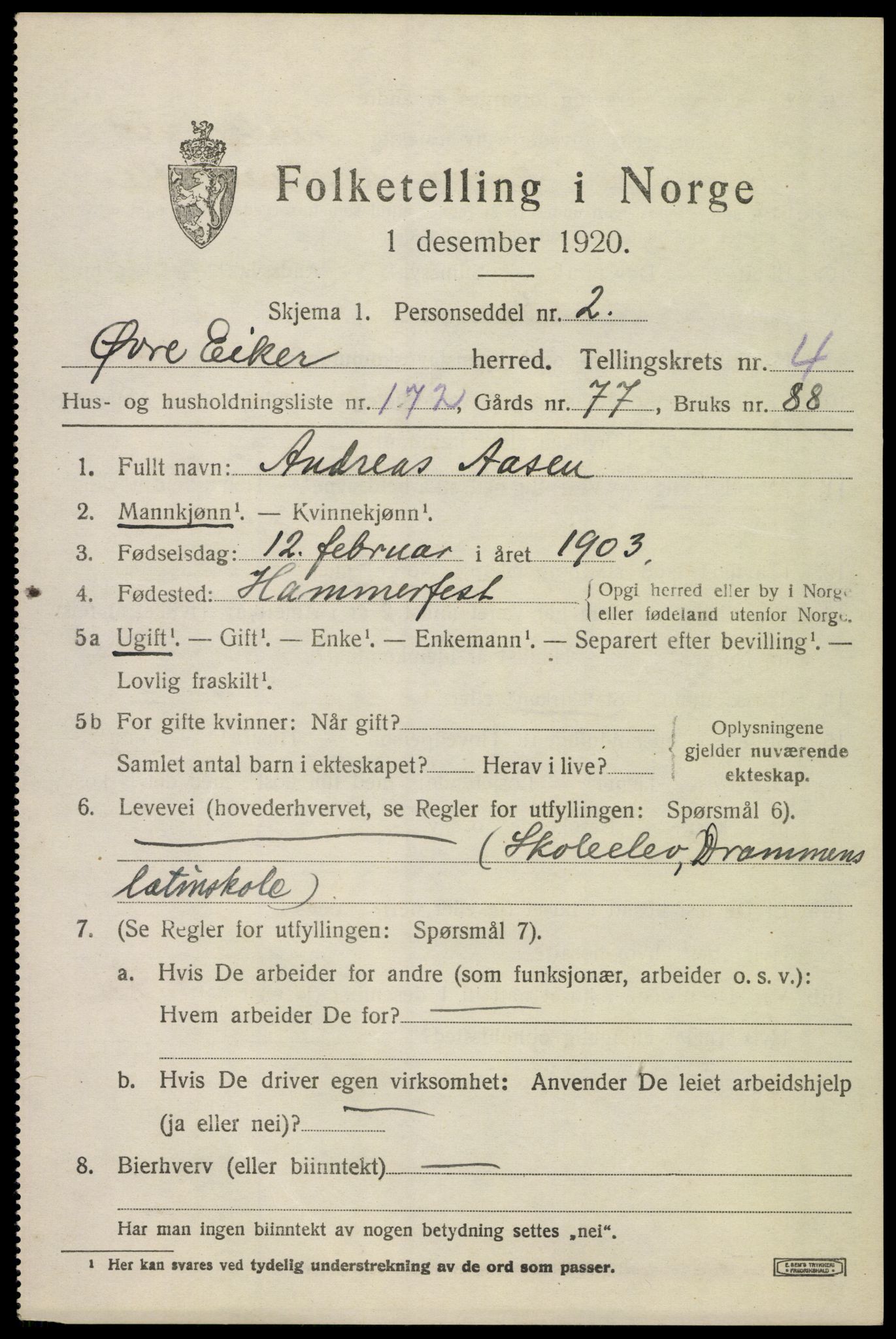 SAKO, 1920 census for Øvre Eiker, 1920, p. 11814