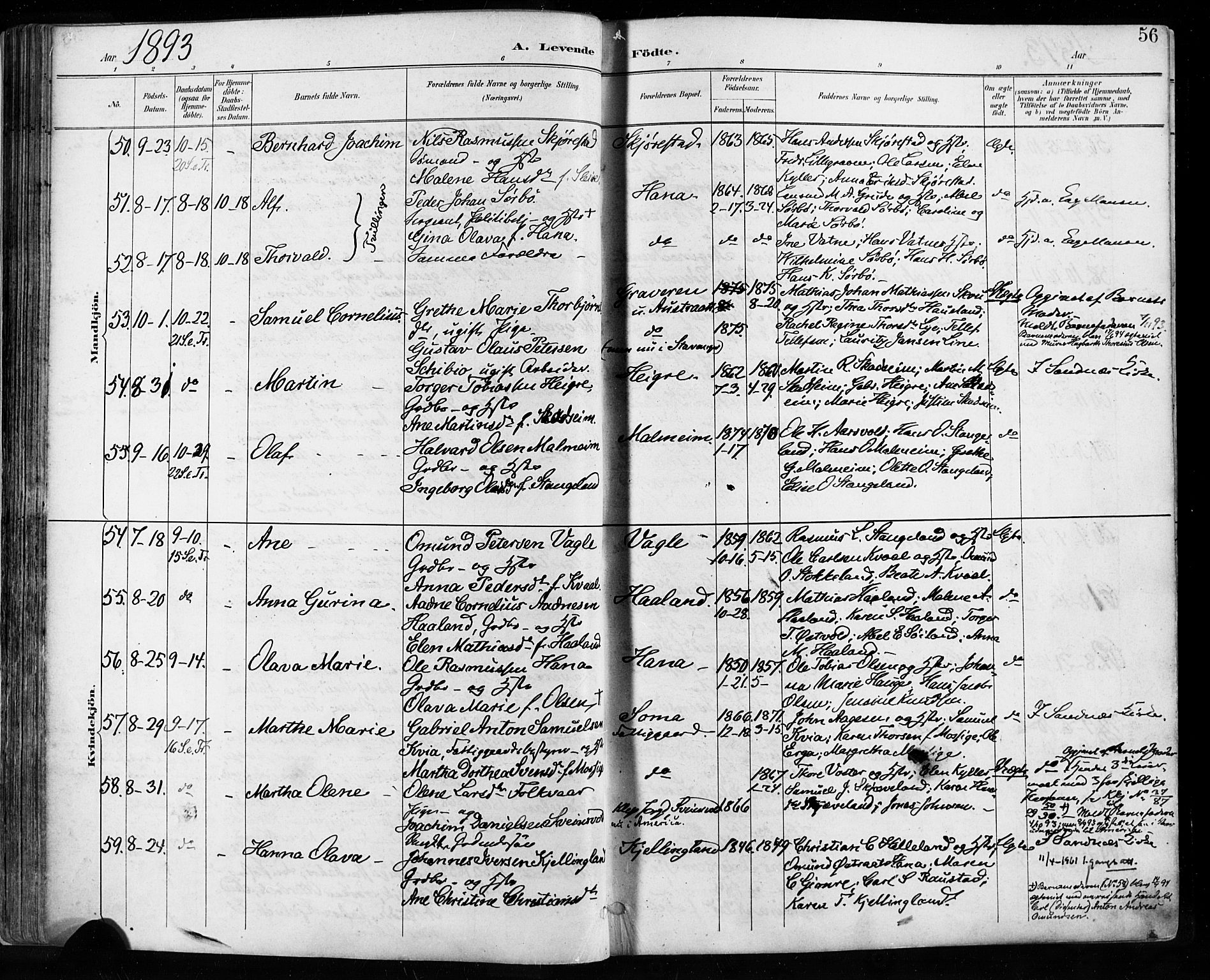 Høyland sokneprestkontor, AV/SAST-A-101799/001/30BA/L0013: Parish register (official) no. A 13.1, 1889-1898, p. 56