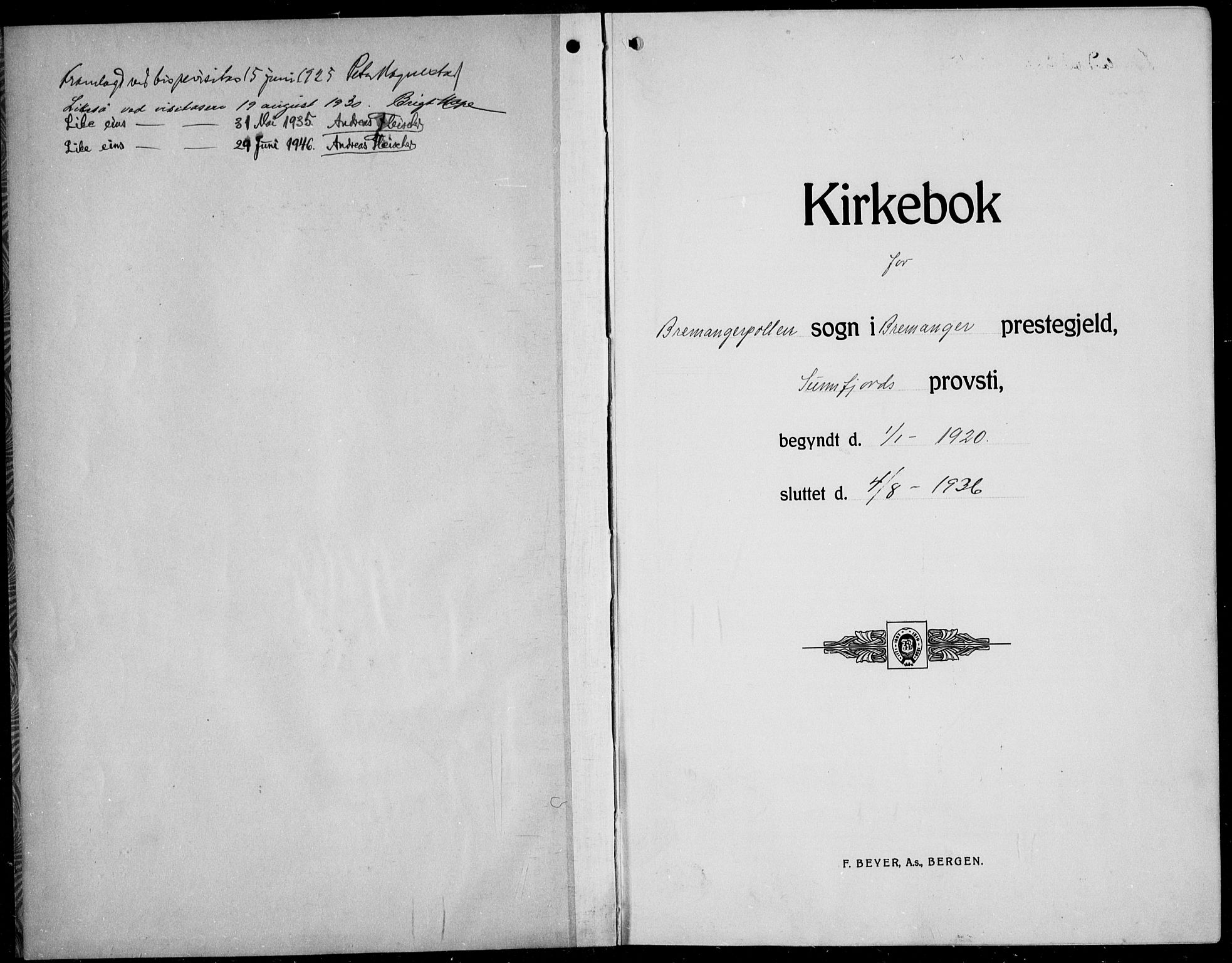 Bremanger sokneprestembete, SAB/A-82201/H/Hab/Habc/L0002: Parish register (copy) no. C  2, 1920-1936