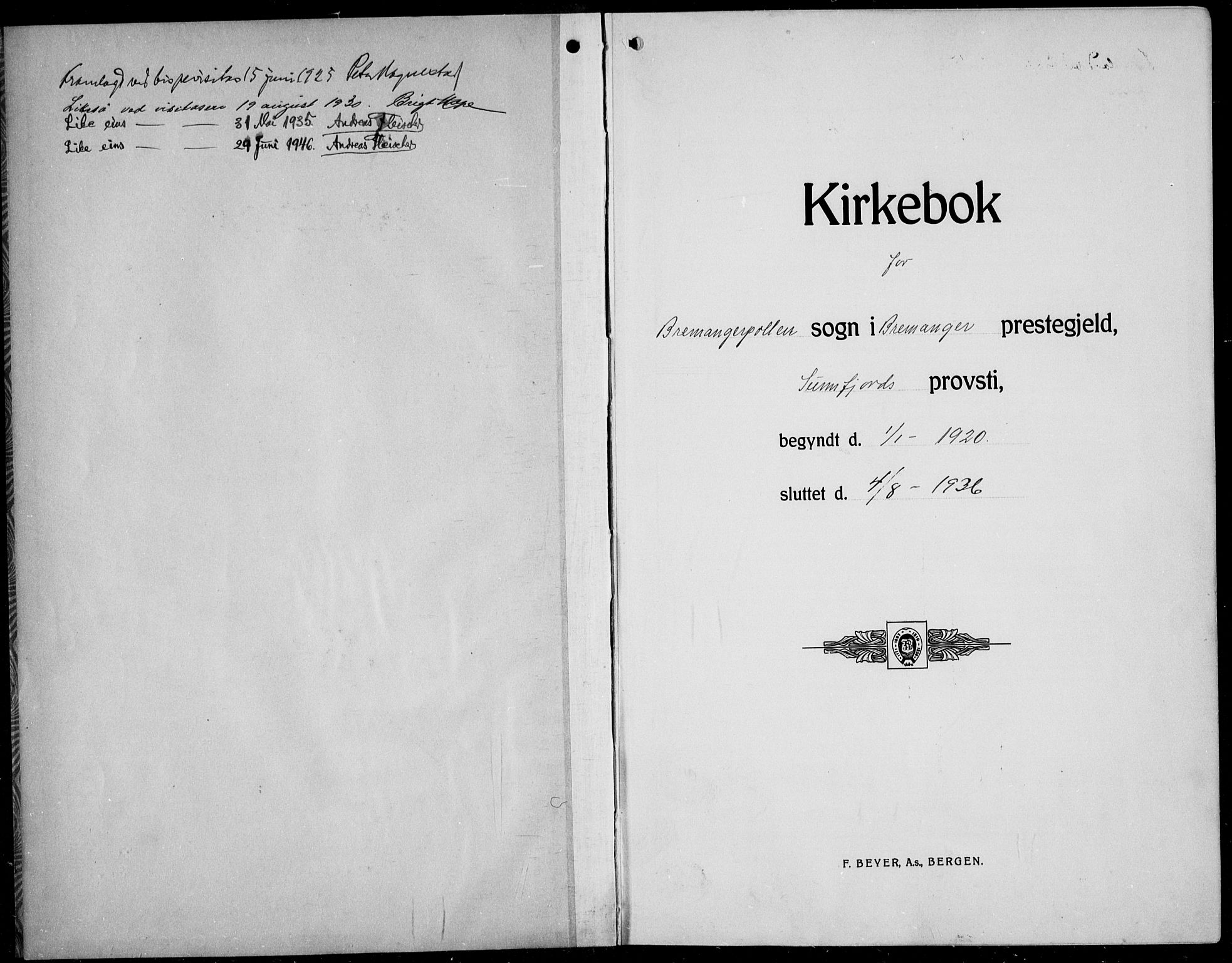 Bremanger sokneprestembete, AV/SAB-A-82201/H/Hab/Habc/L0002: Parish register (copy) no. C  2, 1920-1936