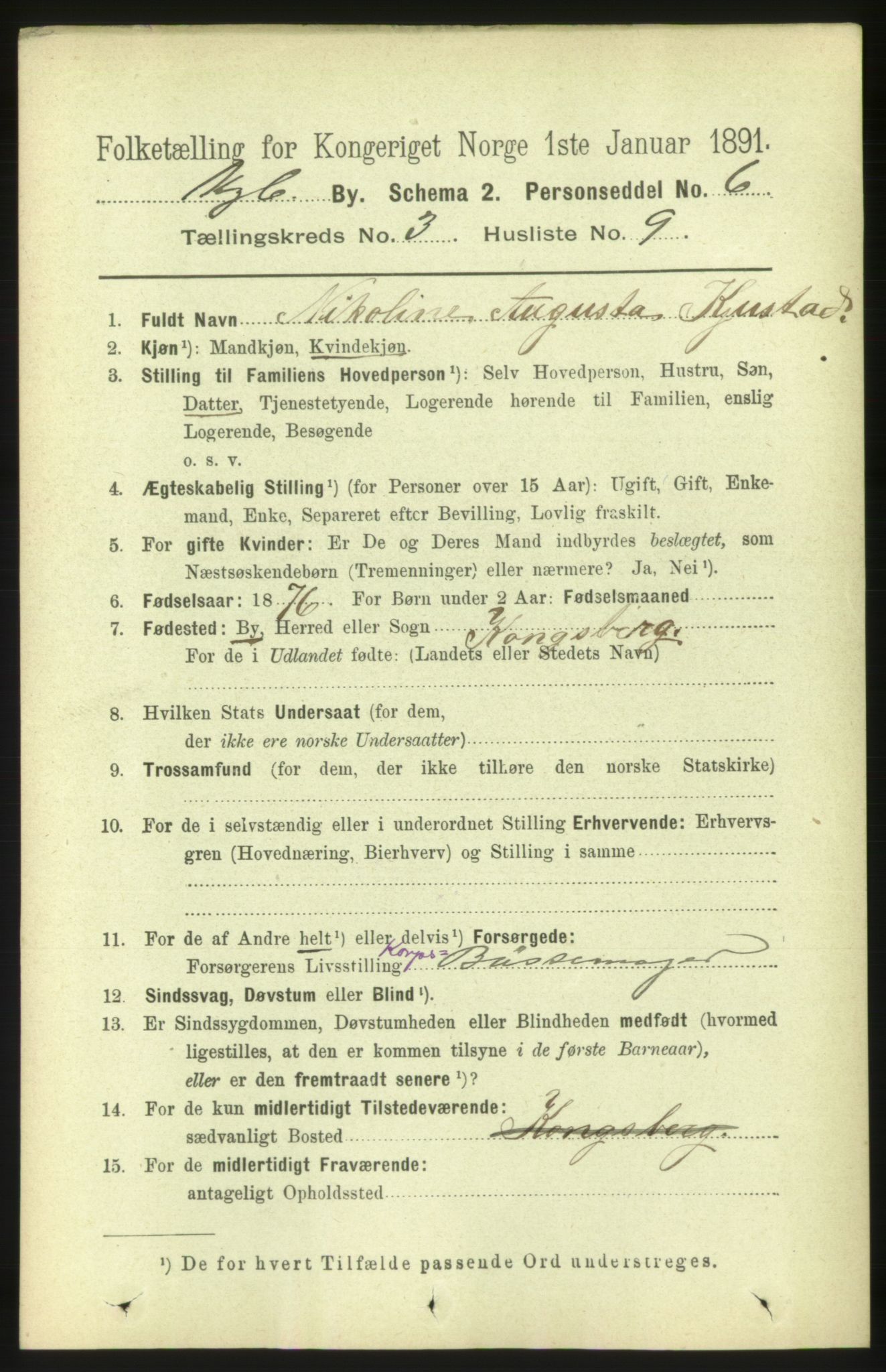 RA, 1891 census for 0604 Kongsberg, 1891, p. 2850