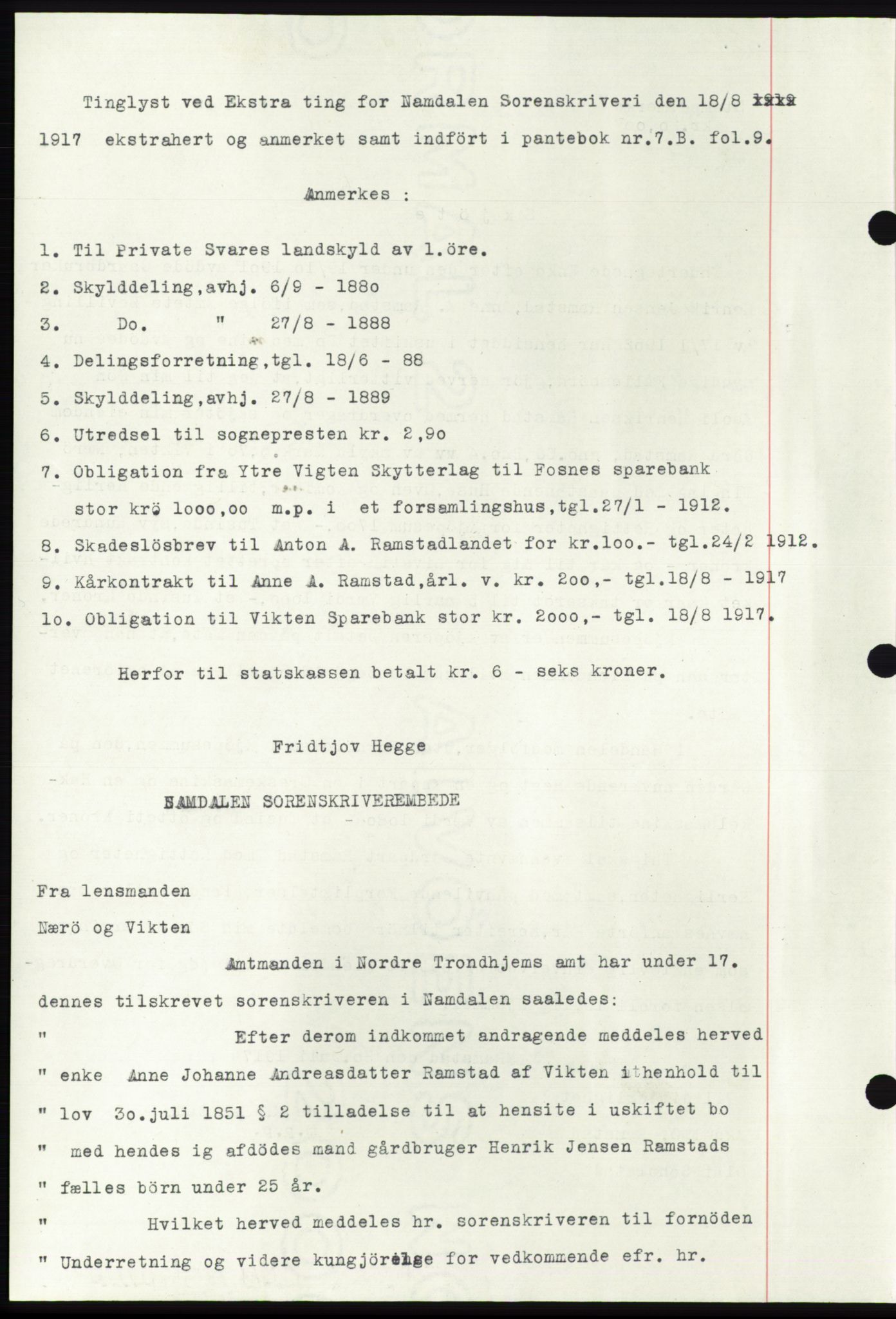 Namdal sorenskriveri, SAT/A-4133/1/2/2C: Mortgage book no. -, 1916-1921, Deed date: 08.08.1917