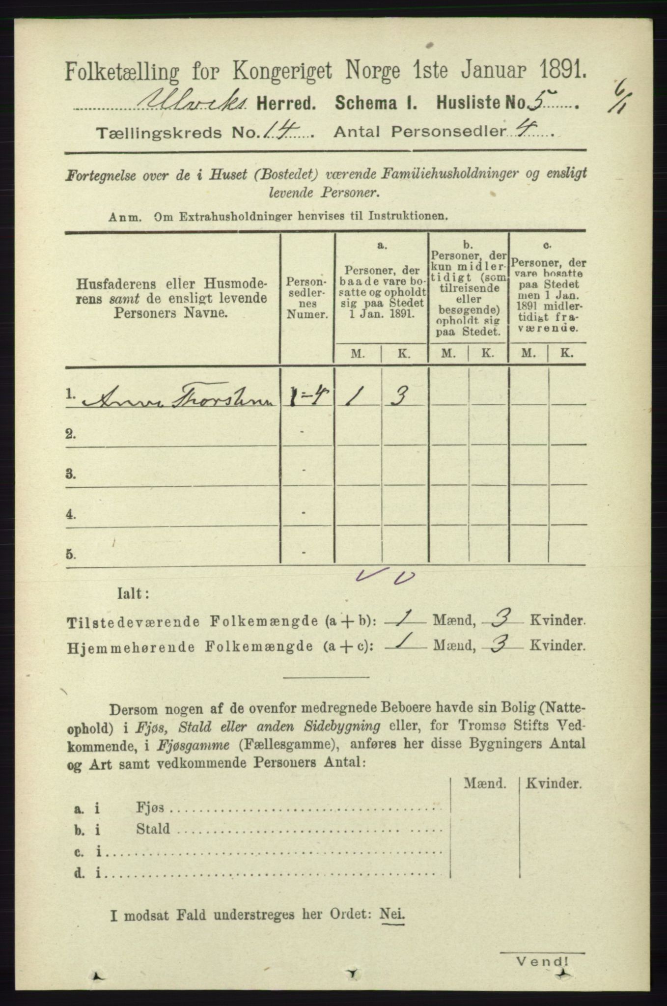 RA, 1891 census for 1233 Ulvik, 1891, p. 4211