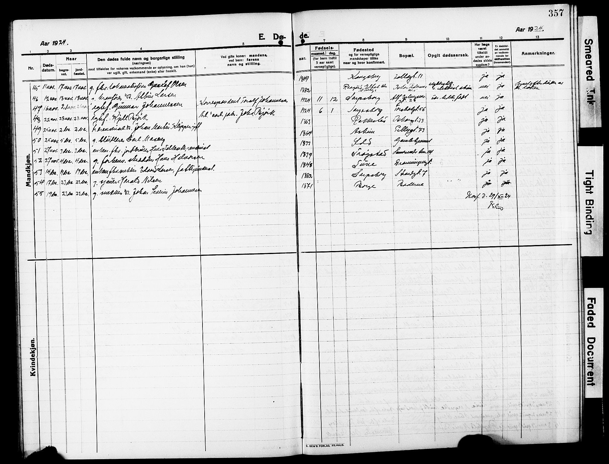 Sarpsborg prestekontor Kirkebøker, SAO/A-2006/G/Ga/L0002: Parish register (copy) no. 2, 1912-1931, p. 357