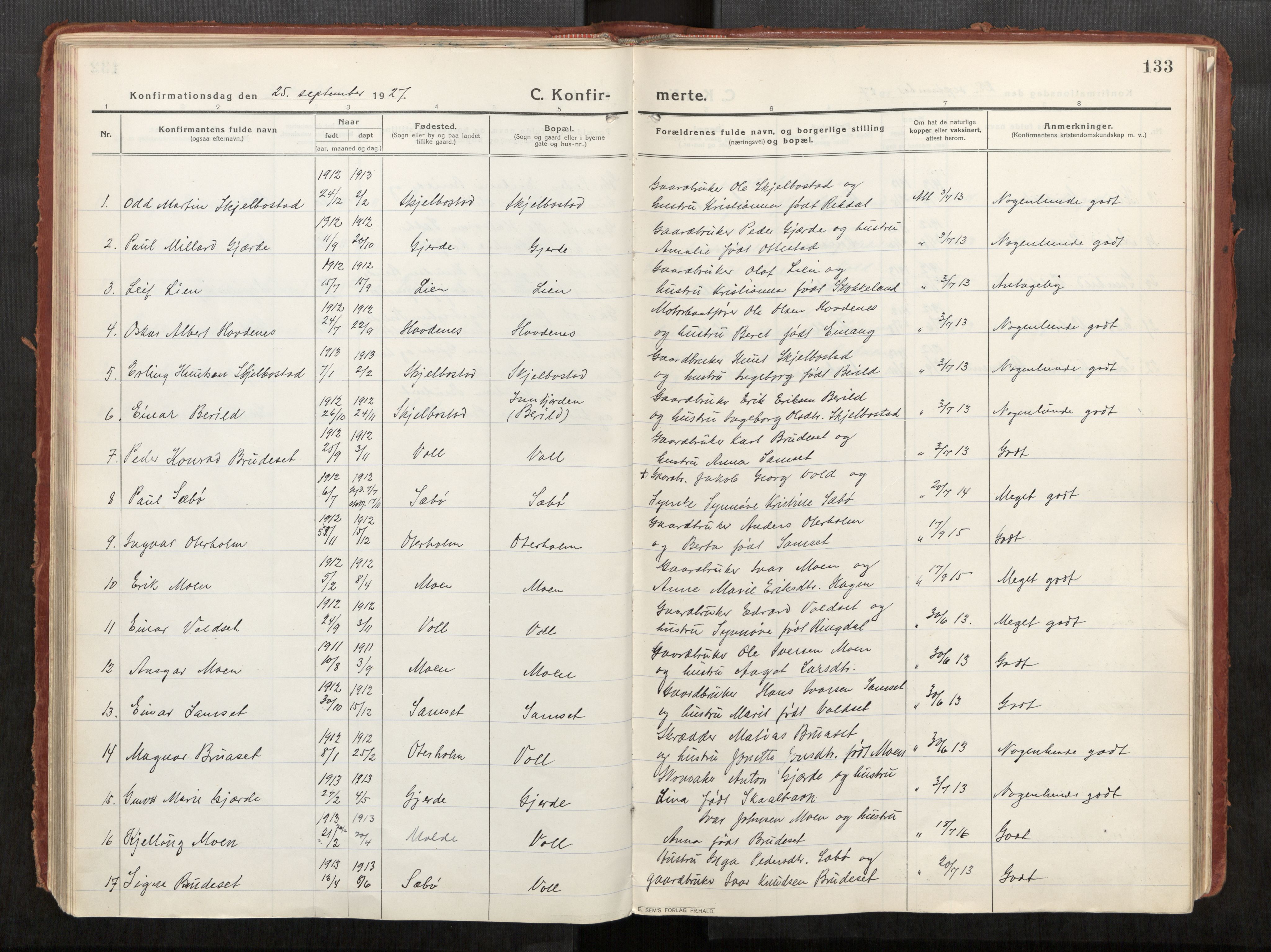 Eid sokneprestkontor, AV/SAT-A-1254: Parish register (official) no. 543A04, 1916-1956, p. 133