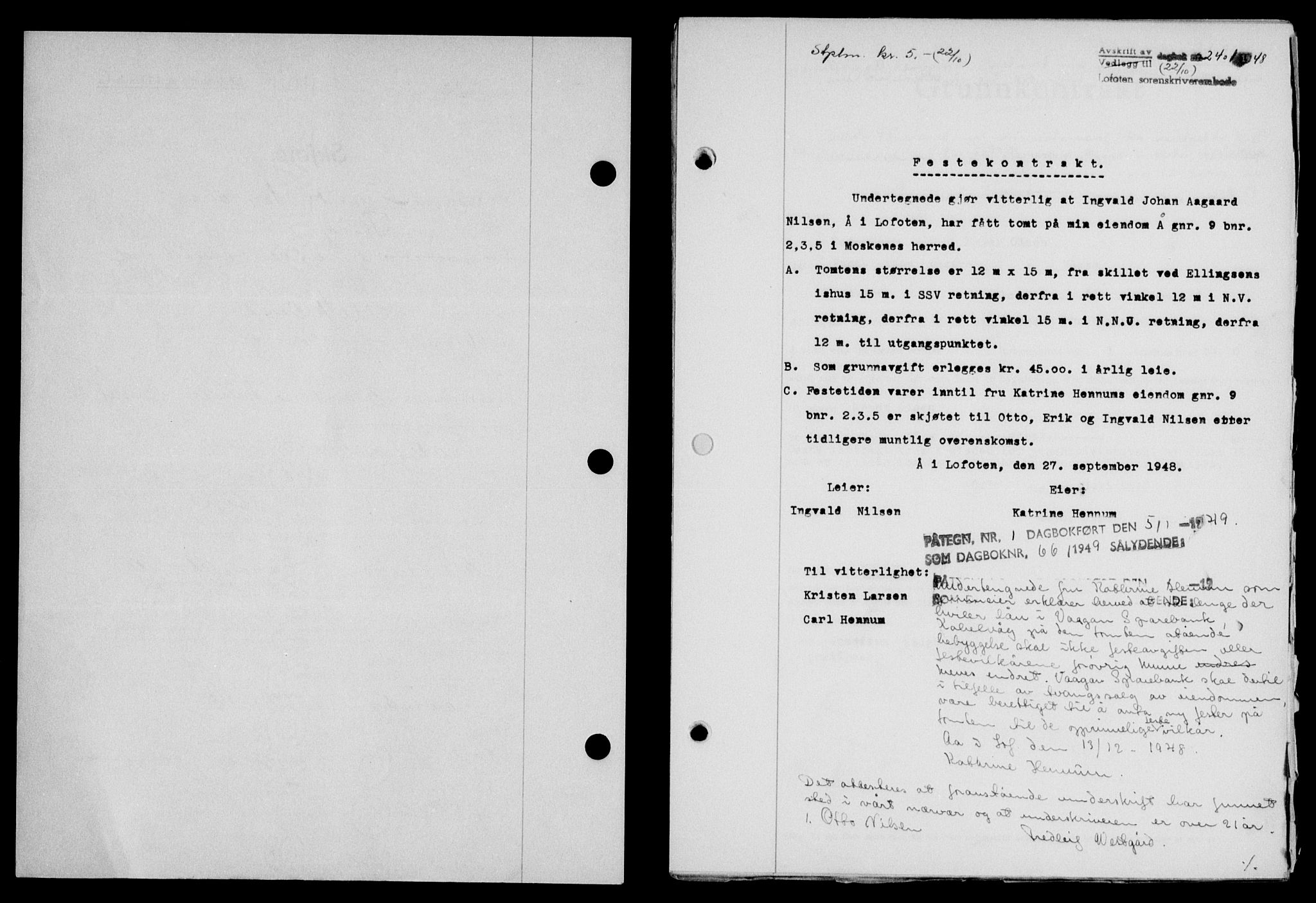 Lofoten sorenskriveri, SAT/A-0017/1/2/2C/L0019a: Mortgage book no. 19a, 1948-1948, Diary no: : 2401/1948