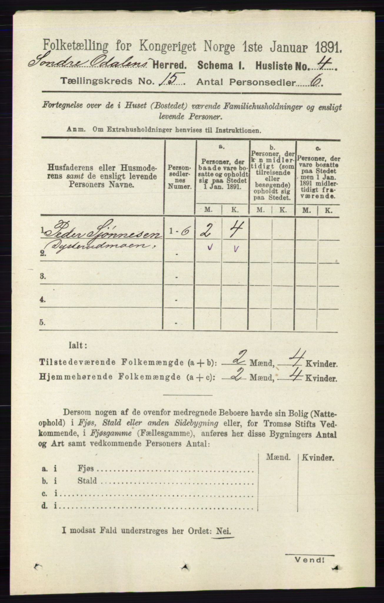 RA, 1891 census for 0419 Sør-Odal, 1891, p. 6469