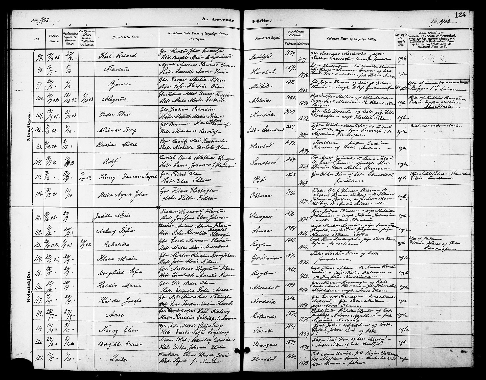 Trondenes sokneprestkontor, AV/SATØ-S-1319/H/Hb/L0011klokker: Parish register (copy) no. 11, 1891-1906, p. 124