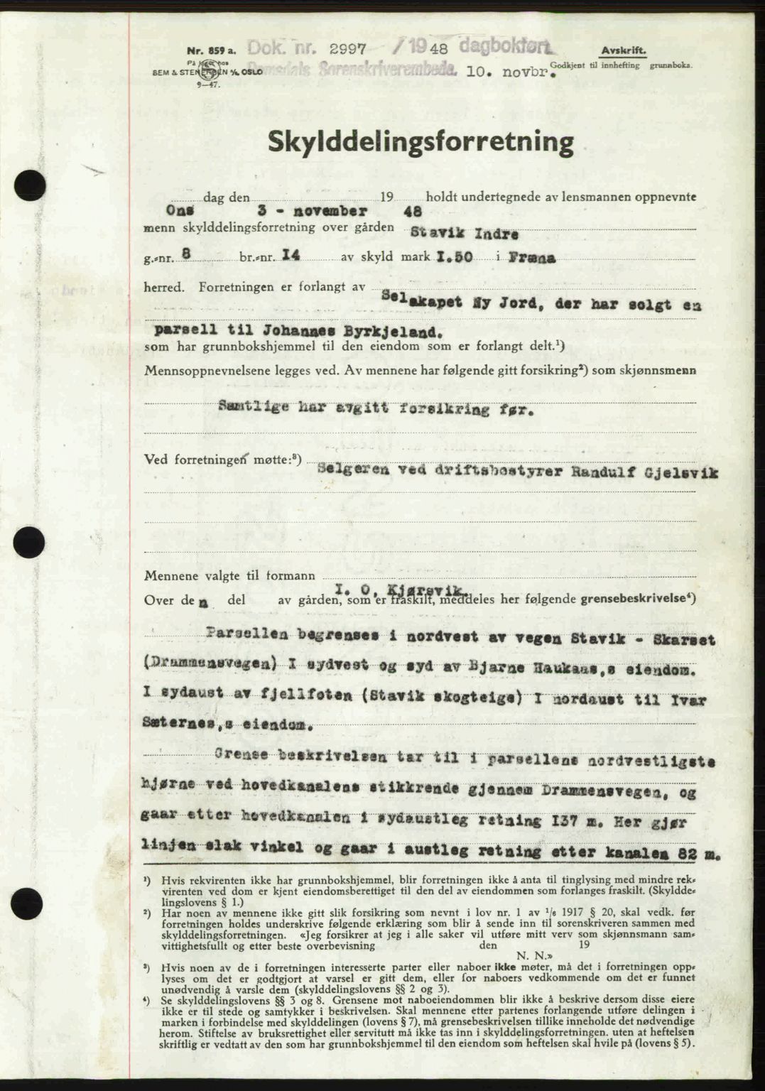 Romsdal sorenskriveri, AV/SAT-A-4149/1/2/2C: Mortgage book no. A27, 1948-1948, Diary no: : 2997/1948