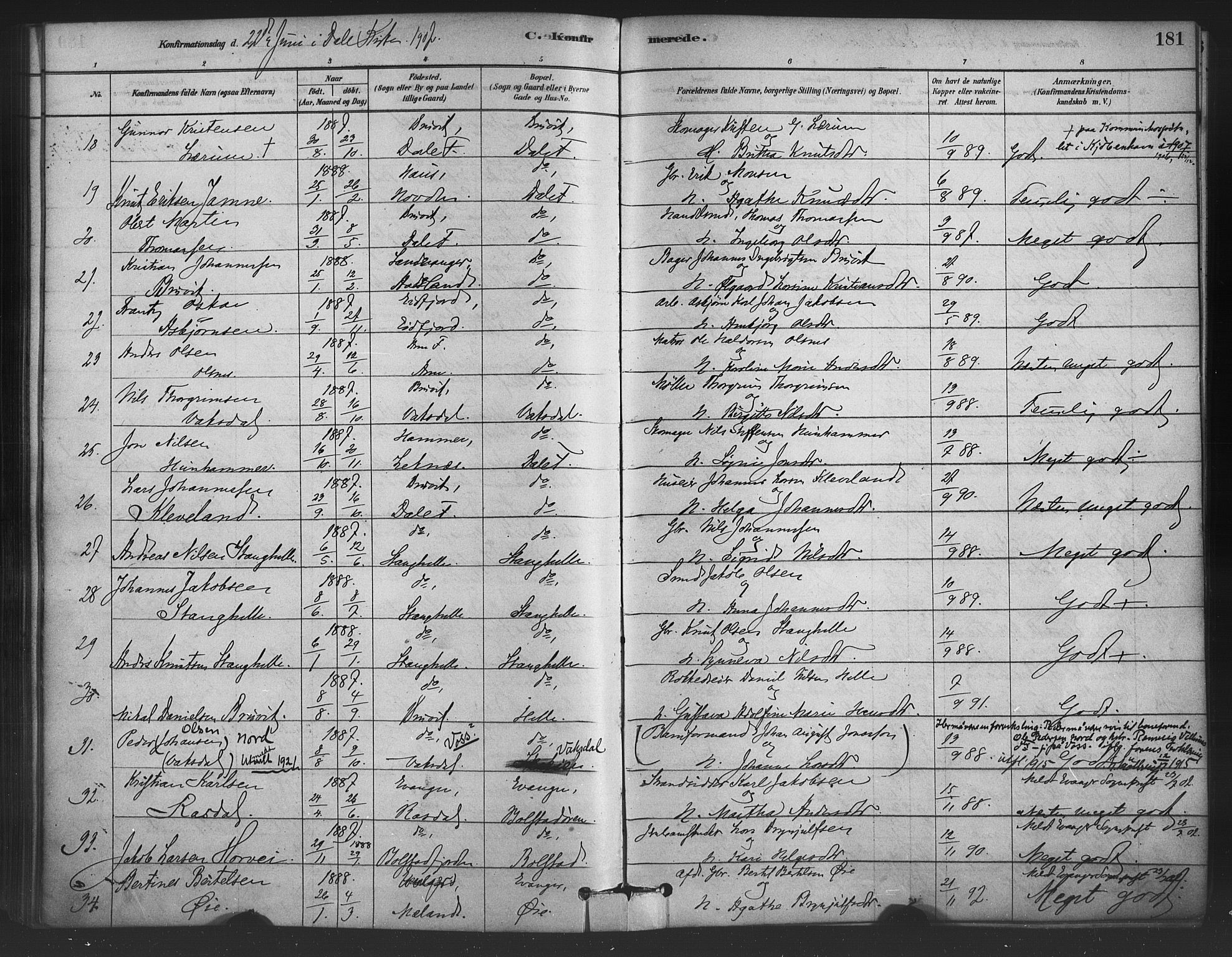 Bruvik Sokneprestembete, AV/SAB-A-74701/H/Haa: Parish register (official) no. B 1, 1878-1904, p. 181