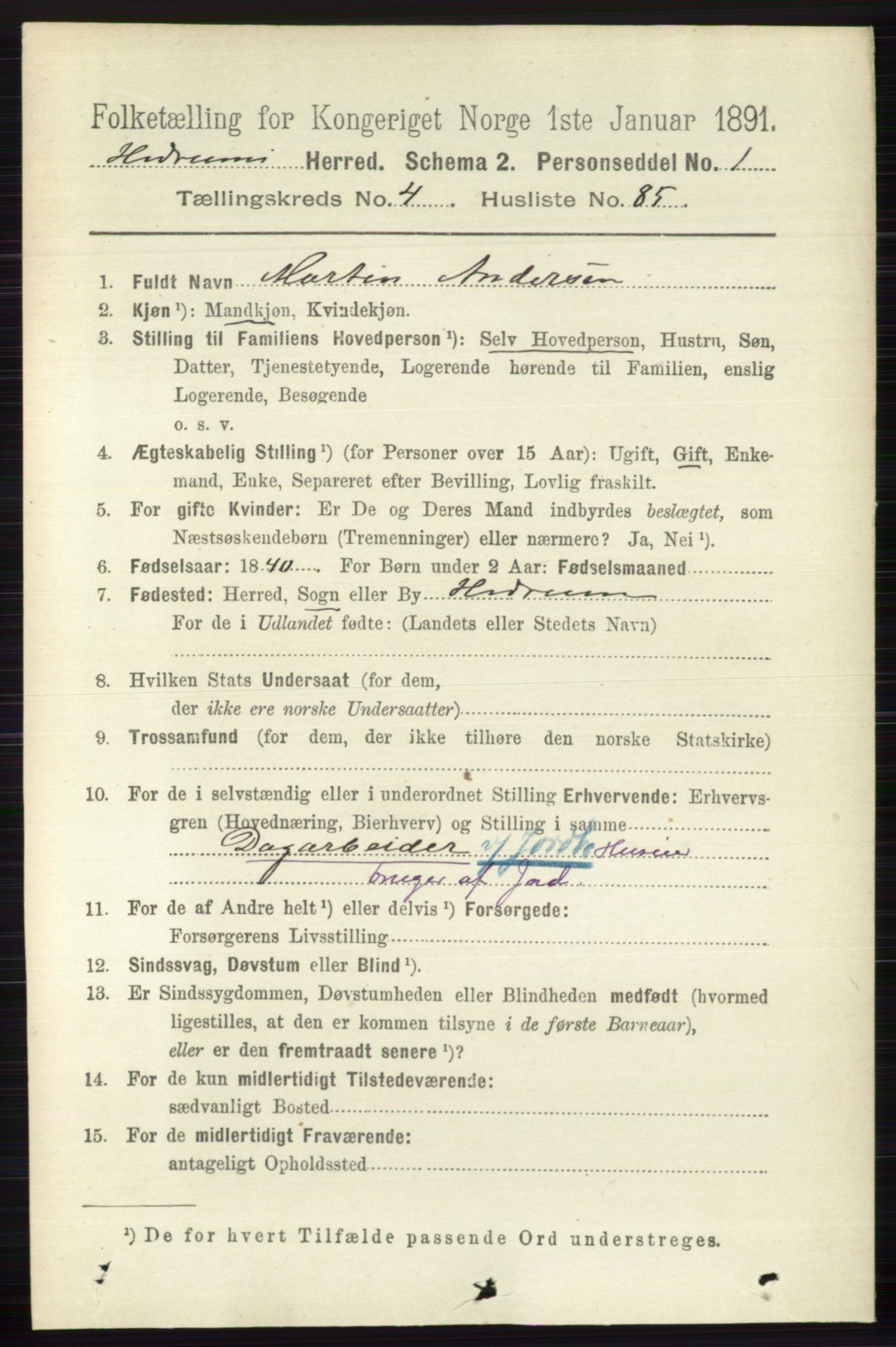 RA, 1891 census for 0727 Hedrum, 1891, p. 1870