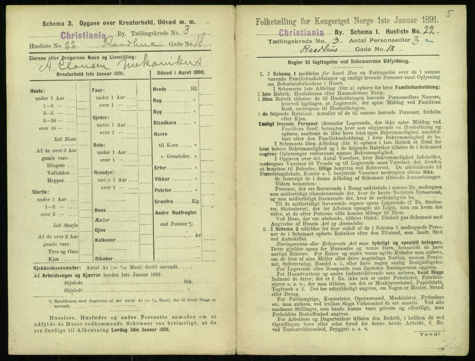 RA, 1891 census for 0301 Kristiania, 1891, p. 1225