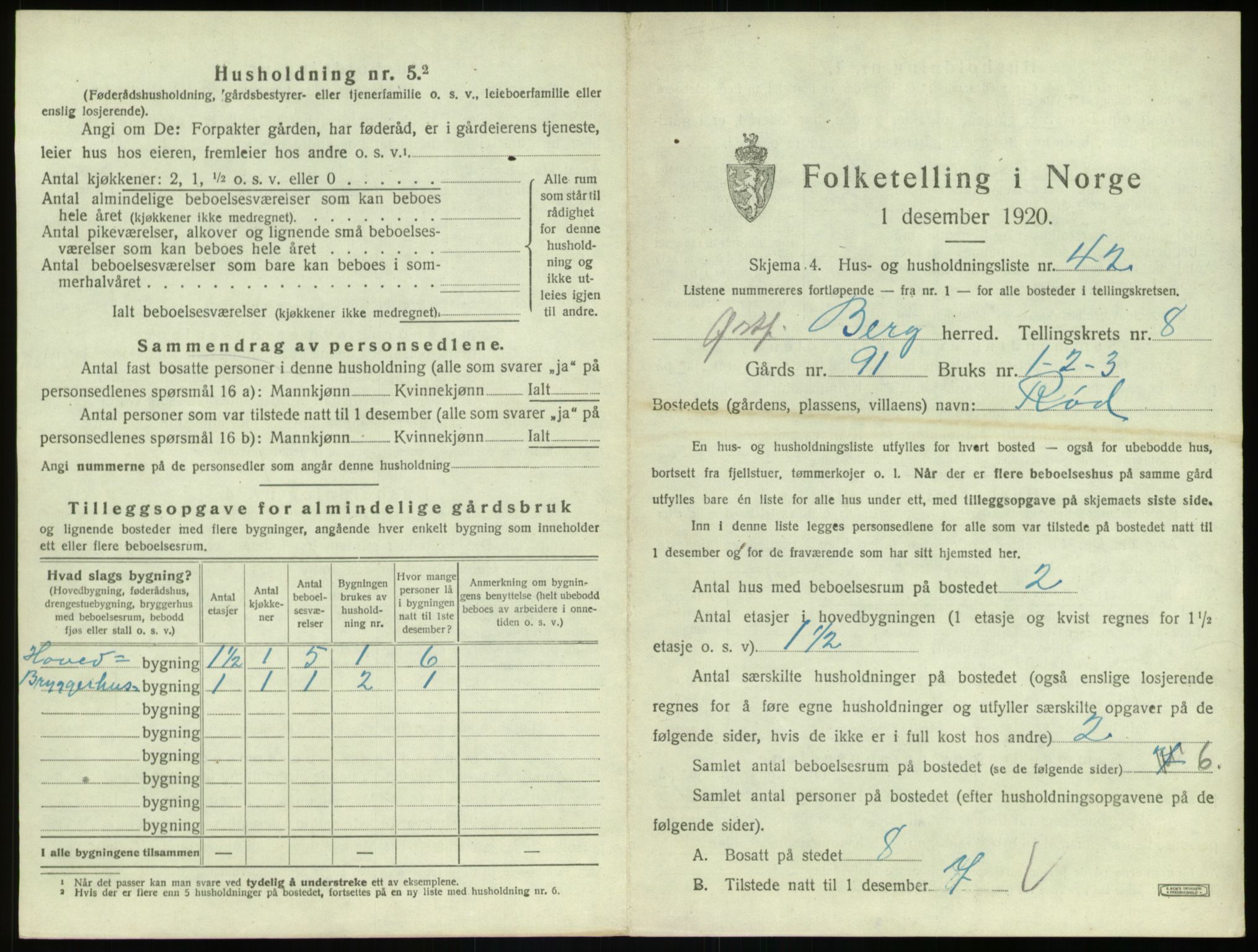 SAO, 1920 census for Berg, 1920, p. 1906