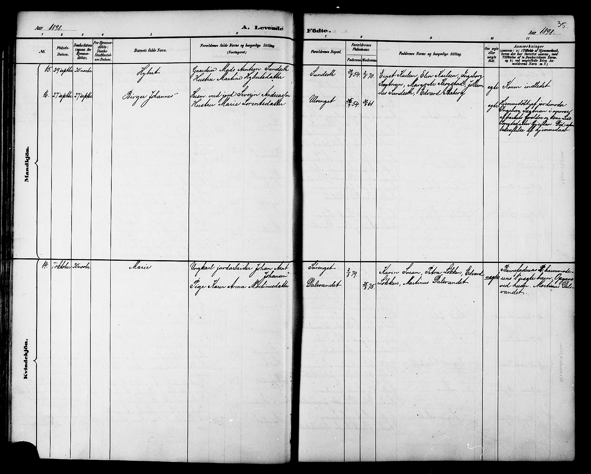 Ministerialprotokoller, klokkerbøker og fødselsregistre - Nord-Trøndelag, AV/SAT-A-1458/733/L0327: Parish register (copy) no. 733C02, 1888-1918, p. 35