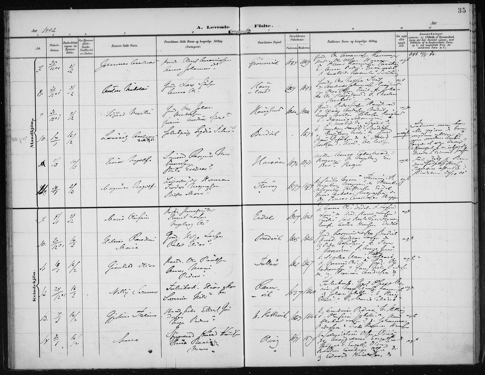 Askøy Sokneprestembete, SAB/A-74101/H/Ha/Haa/Haac/L0001: Parish register (official) no. C 1, 1899-1905, p. 35