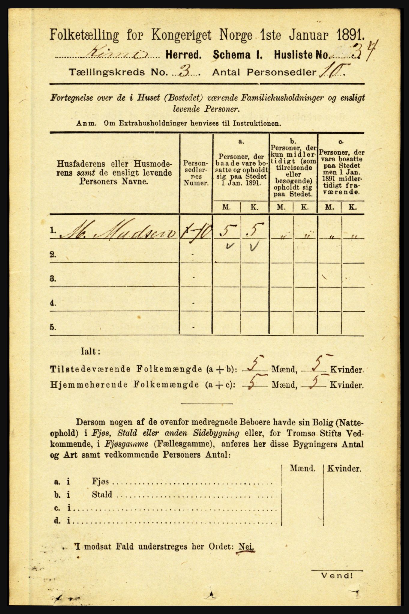 RA, 1891 census for 1437 Kinn, 1891, p. 917