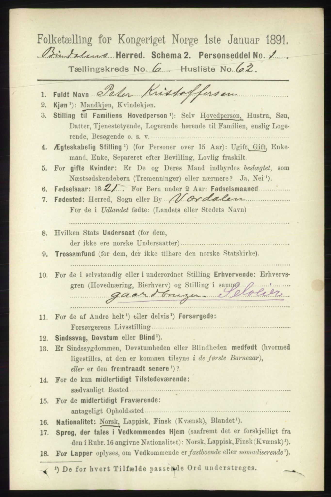 RA, 1891 census for 1811 Bindal, 1891, p. 2130