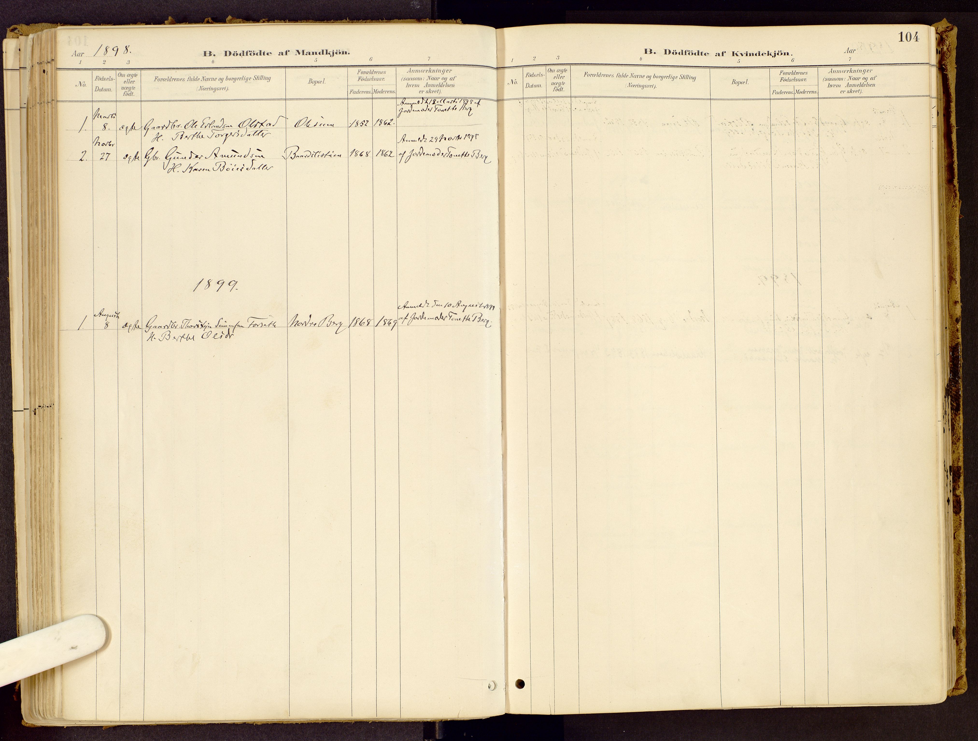 Vestre Gausdal prestekontor, SAH/PREST-094/H/Ha/Haa/L0001: Parish register (official) no. 1, 1887-1914, p. 104