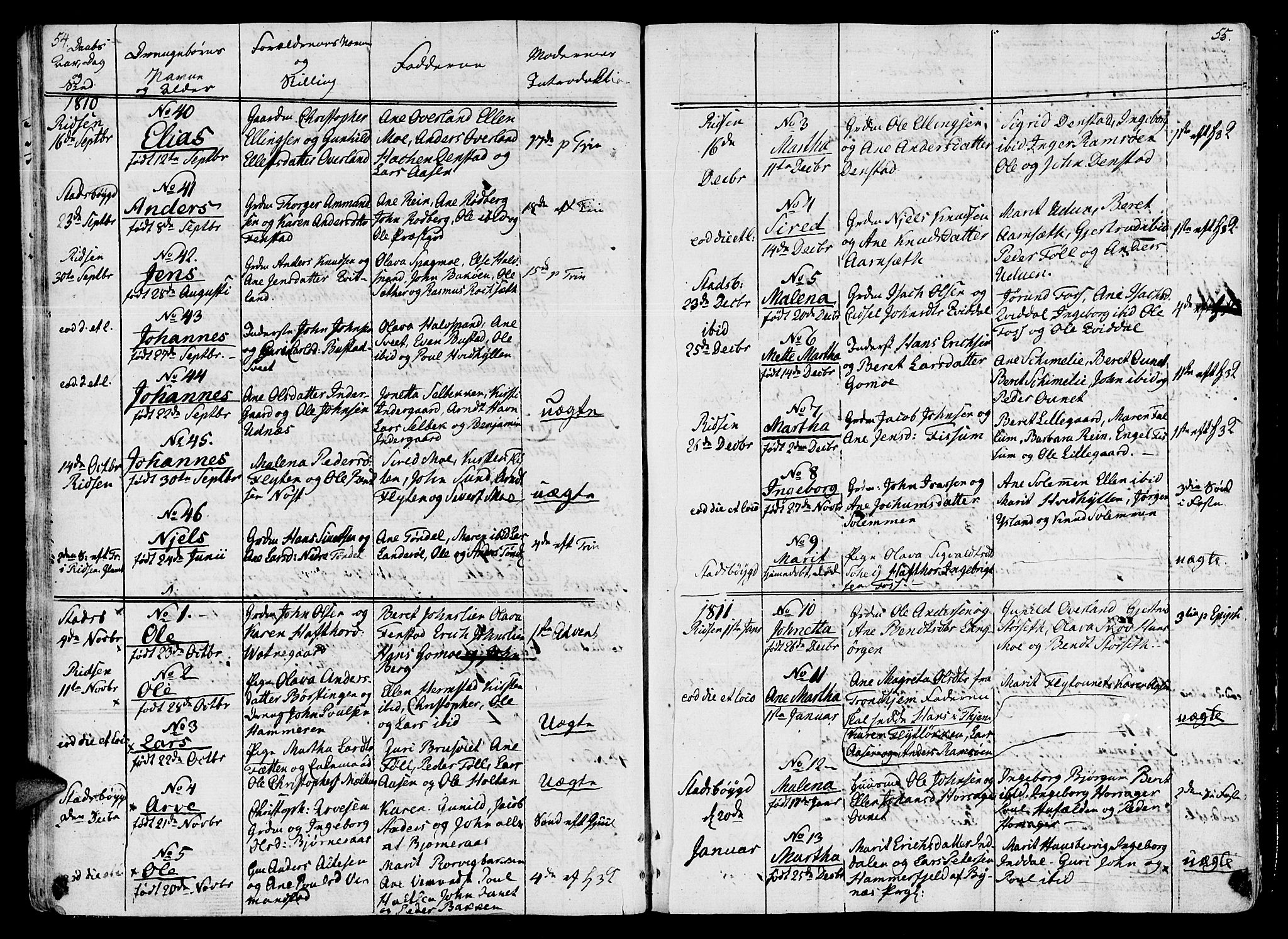 Ministerialprotokoller, klokkerbøker og fødselsregistre - Sør-Trøndelag, AV/SAT-A-1456/646/L0607: Parish register (official) no. 646A05, 1806-1815, p. 54-55