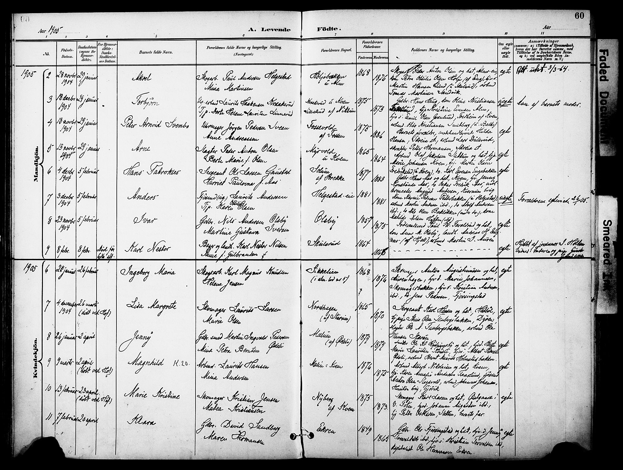 Østre Toten prestekontor, SAH/PREST-104/H/Ha/Haa/L0009: Parish register (official) no. 9, 1897-1913, p. 60