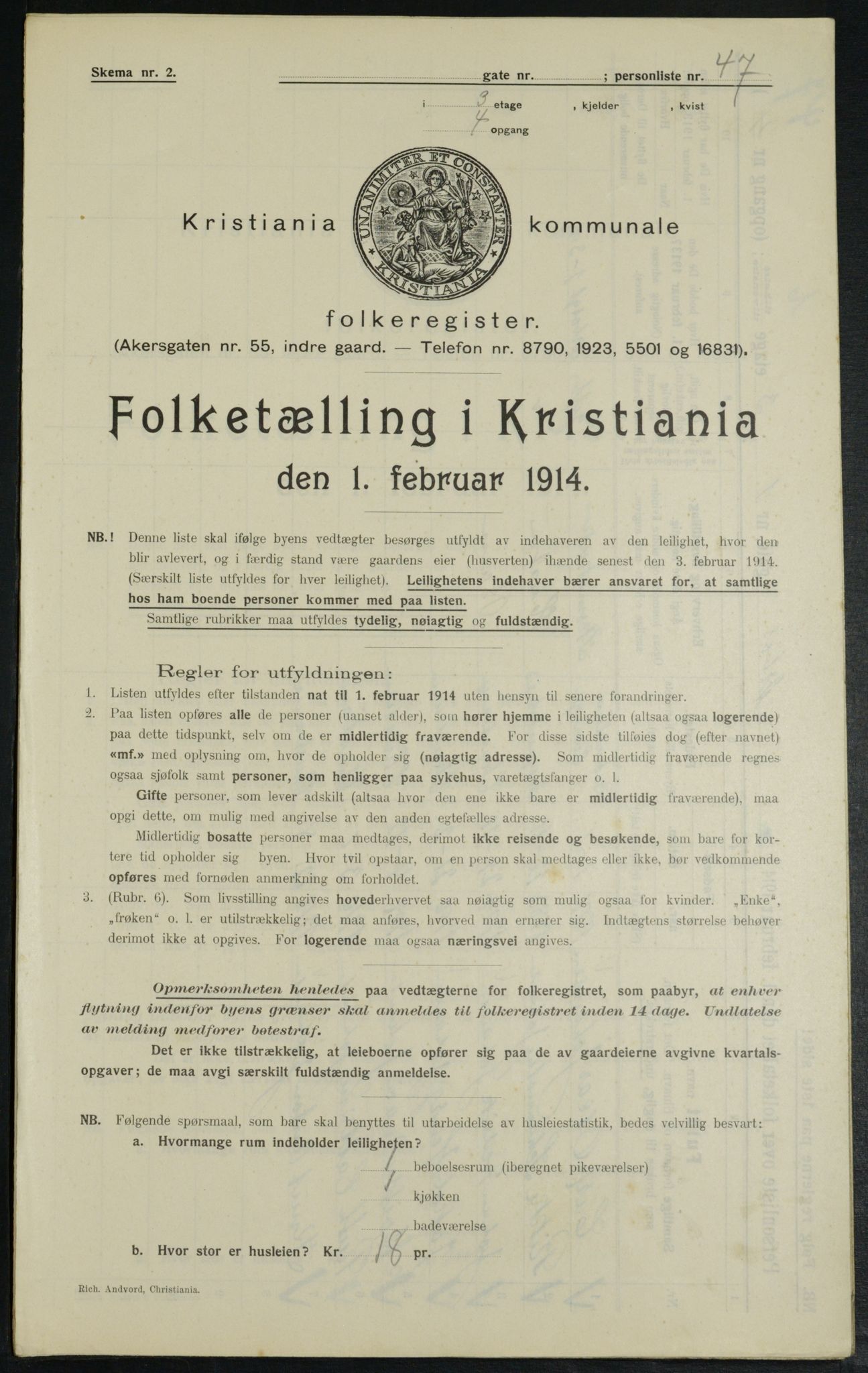 OBA, Municipal Census 1914 for Kristiania, 1914, p. 1718