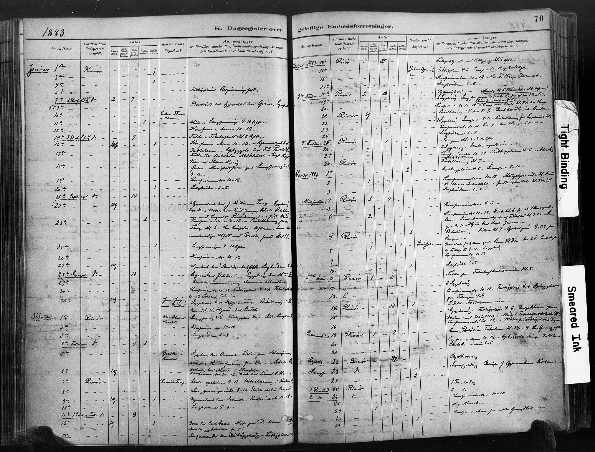 Risør sokneprestkontor, AV/SAK-1111-0035/F/Fa/L0006: Parish register (official) no. A 6, 1883-1908, p. 70