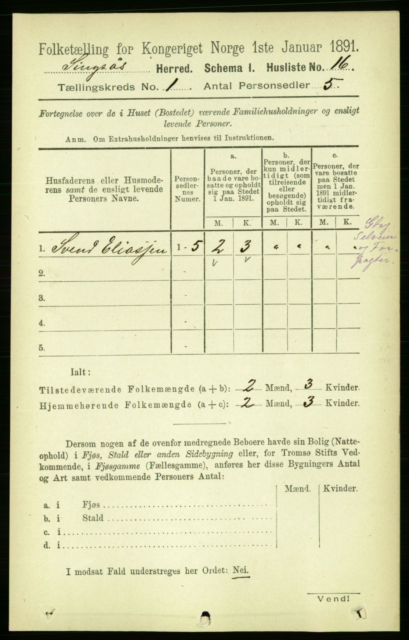 RA, 1891 census for 1646 Singsås, 1891, p. 46