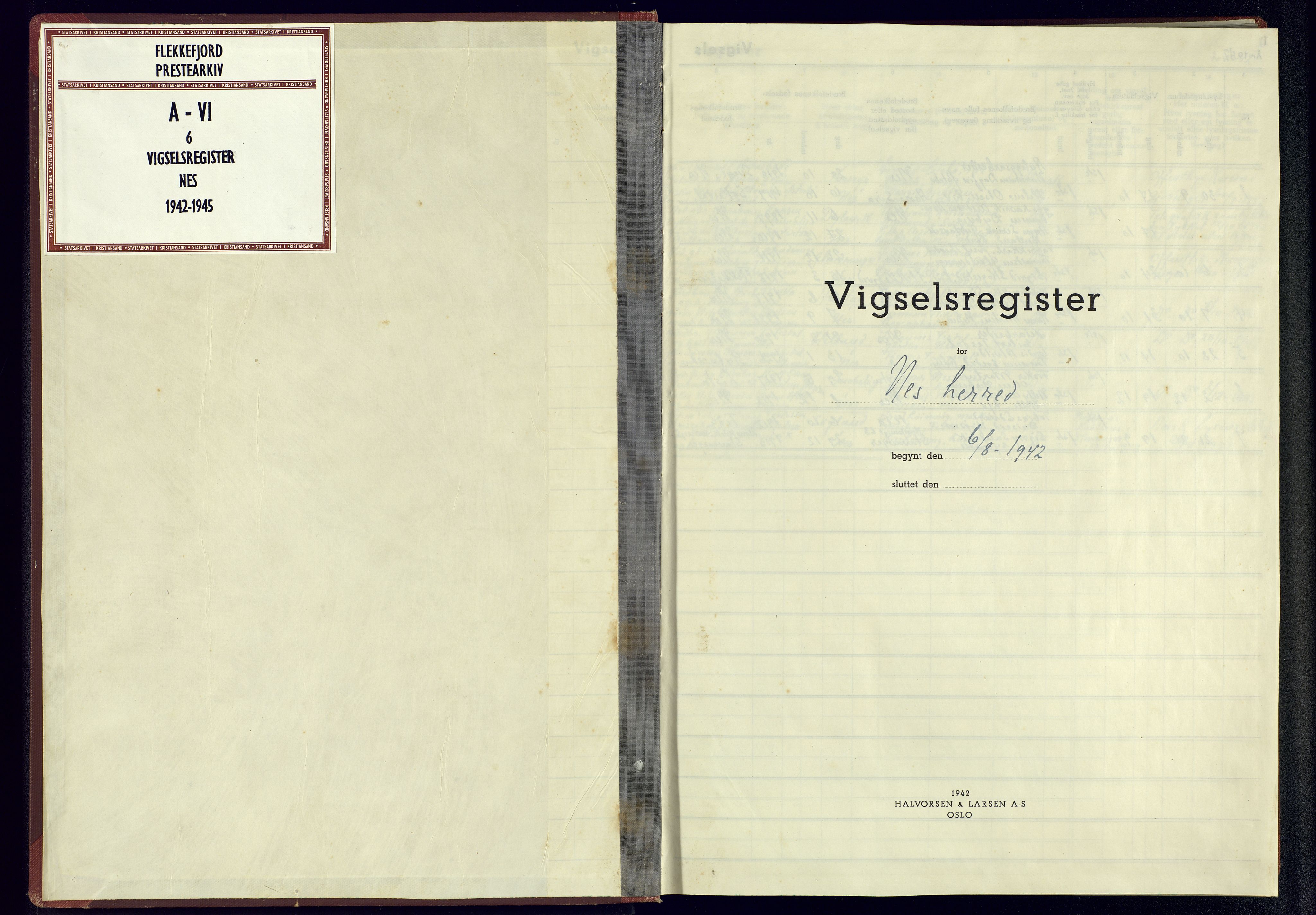 Flekkefjord sokneprestkontor, SAK/1111-0012/J/Jb/L0005: Marriage register no. A-VI-6, 1942-1945