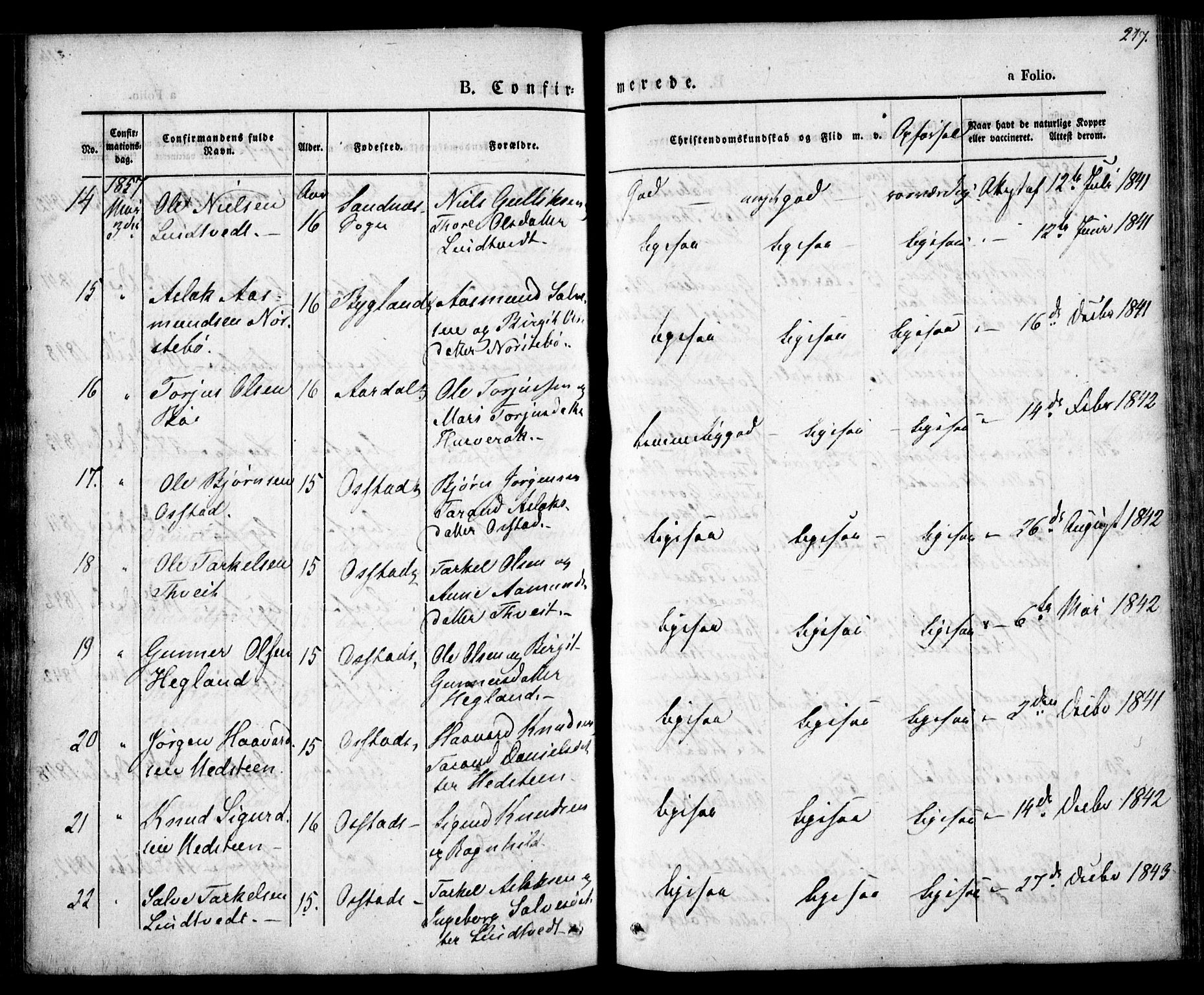 Bygland sokneprestkontor, AV/SAK-1111-0006/F/Fa/Fab/L0004: Parish register (official) no. A 4, 1842-1858, p. 217