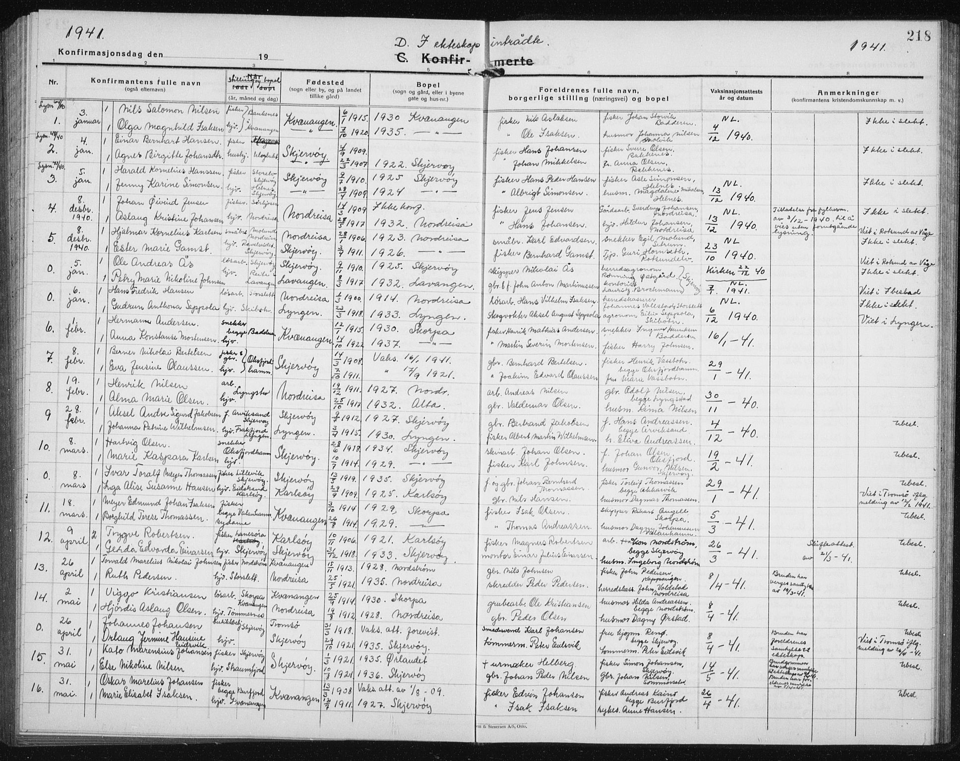 Skjervøy sokneprestkontor, AV/SATØ-S-1300/H/Ha/Hab/L0010klokker: Parish register (copy) no. 10, 1927-1941, p. 218