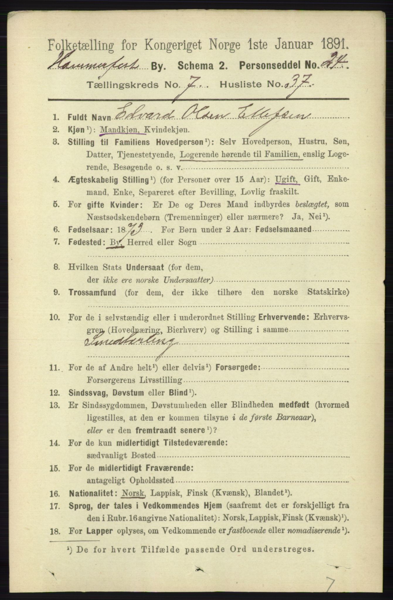 RA, 1891 census for 2001 Hammerfest, 1891, p. 2773