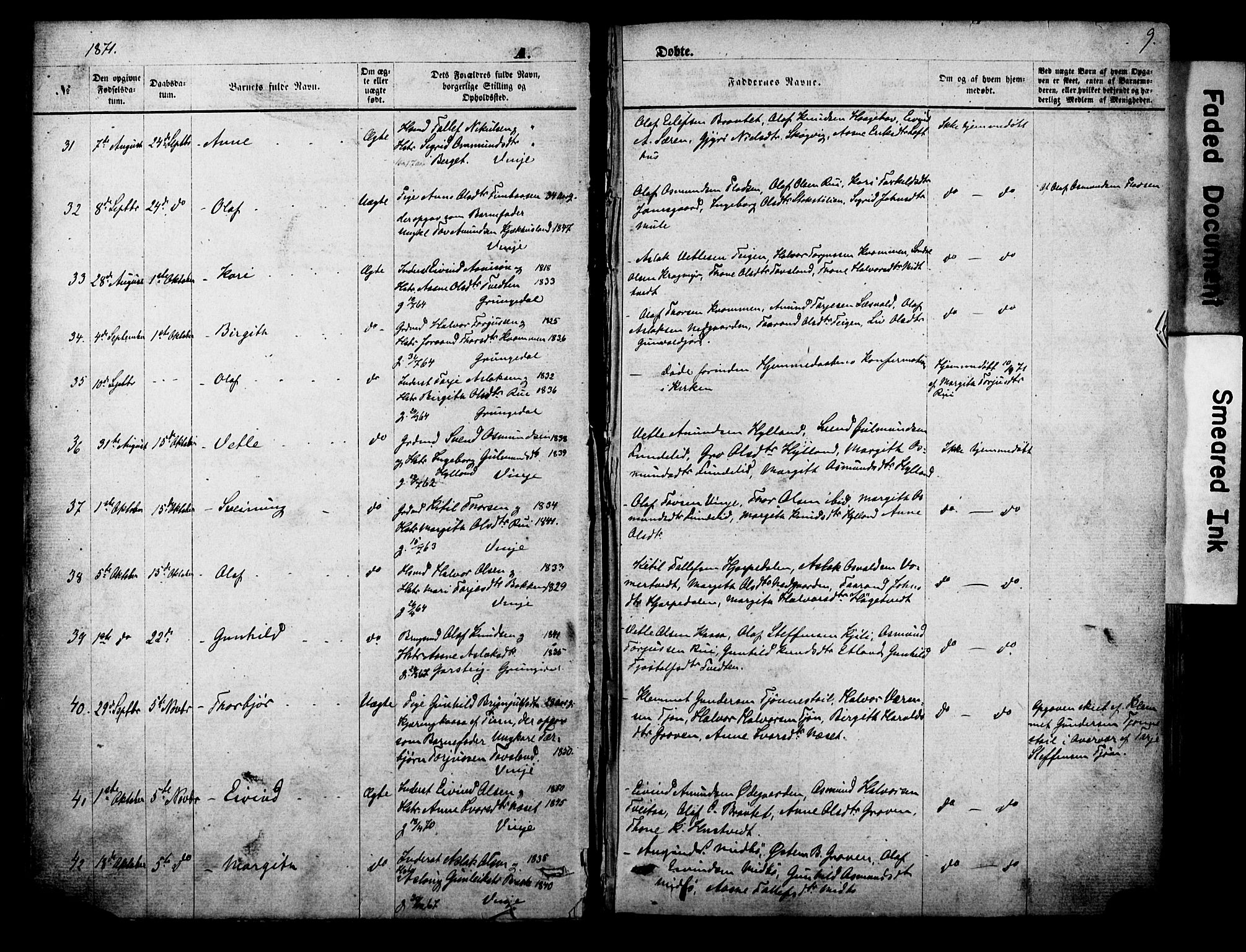 Vinje kirkebøker, AV/SAKO-A-312/F/Fa/L0005: Parish register (official) no. I 5, 1870-1886, p. 9